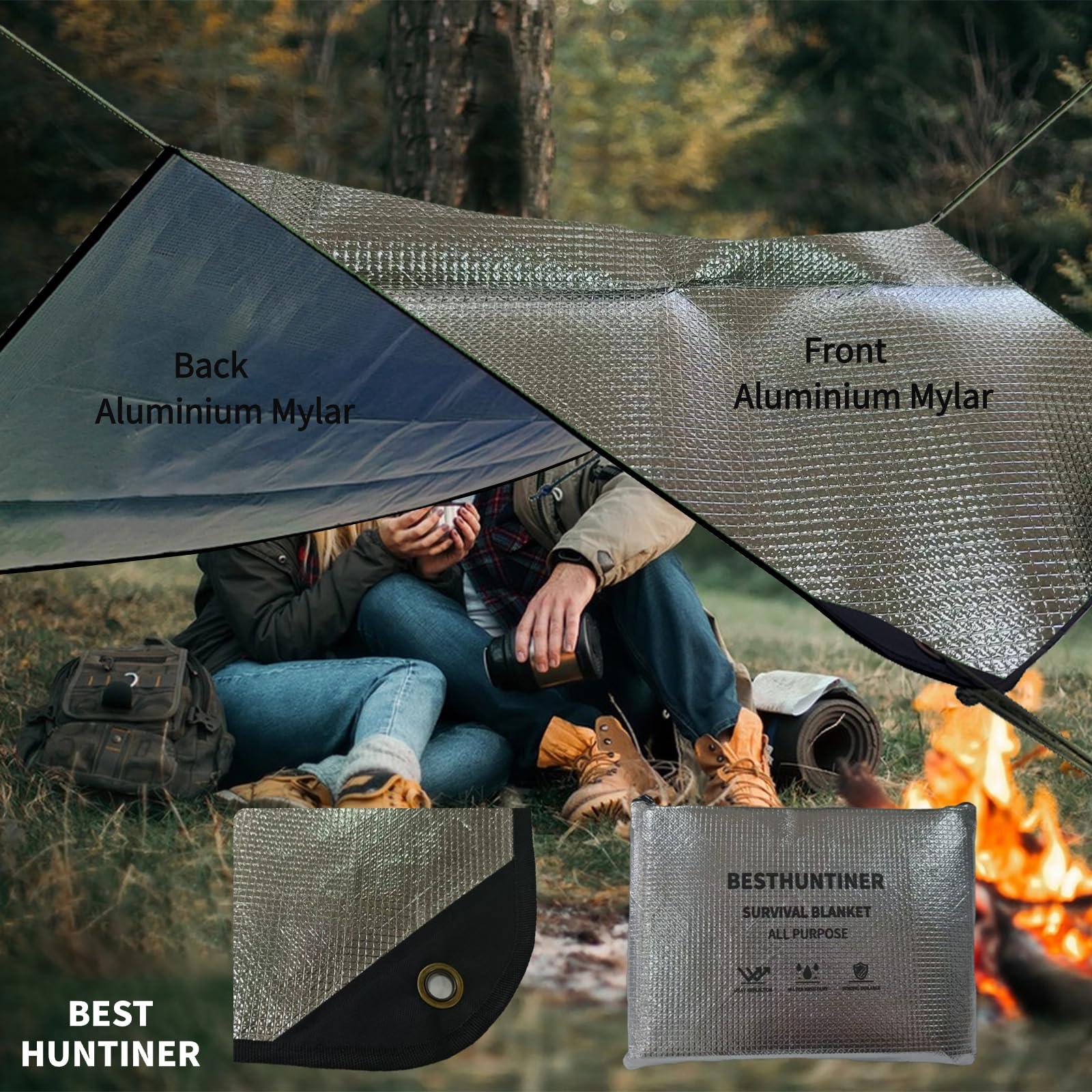 BESTHUNTINER BESTHUNTINER Double Aluminium Heavy Duty Survival Blanket -Multifunctional Reflective Tarp Thermal Blanket - 60\" x 83\" Waterproof for Camping Hiking Outdoors Emergency Blanket