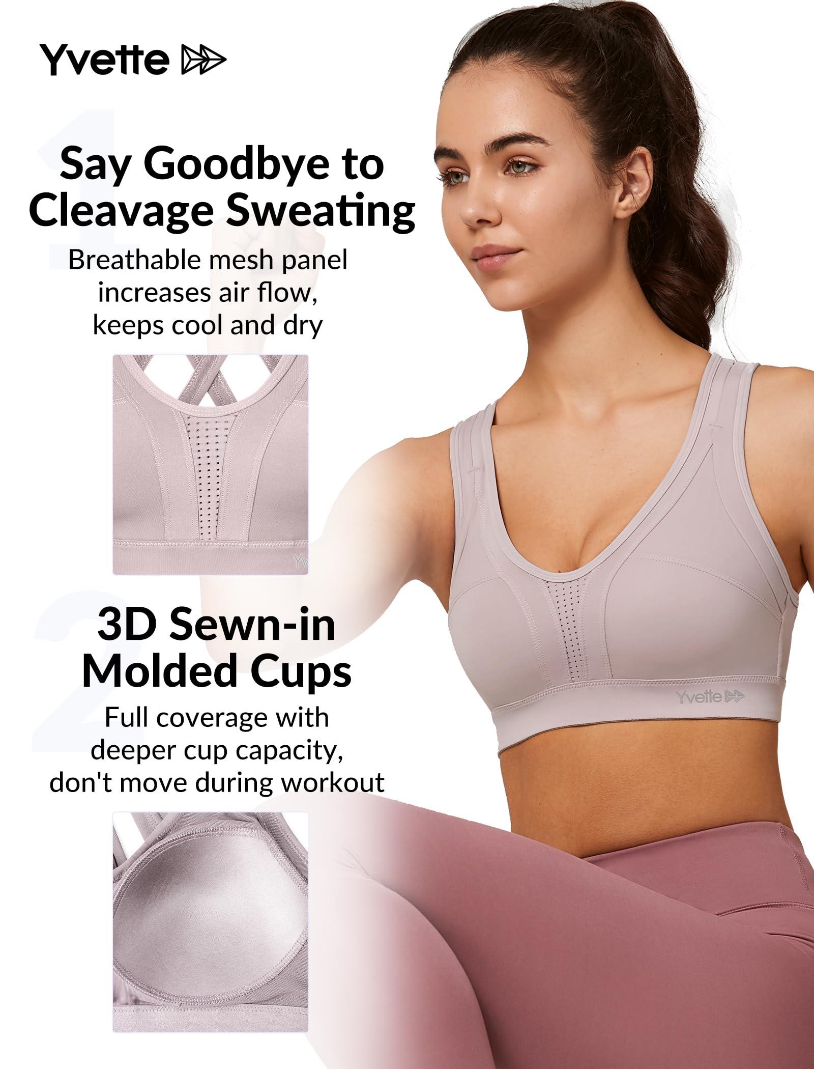 Yvette Yvette Women High Impact Sports Bras Criss Cross Back Sexy Running Bra for Plus Size, Pastel Pink, 4XL(DF)