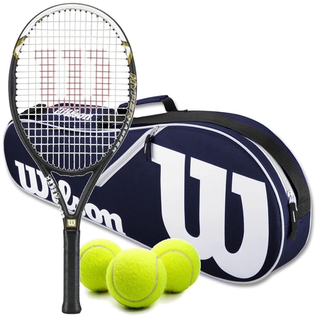 Do It Tennis Wilson Hyper Hammer 5.3 Oversized/Extended Tennis Racquet (4 1/8\" Grip) Set or Kit Bundled with a Navy/White Advantage 2-Pack Tennis Racket Bag and a Can of Tennis Balls