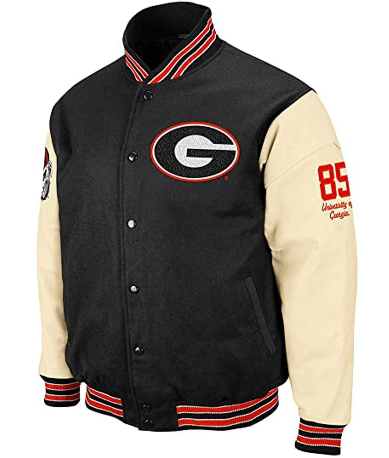 The Leather Jackets The Leather Jackets Georgia Bulldog Varsity Jacket For Men's (as1, alpha, l, regular, regular, Black)