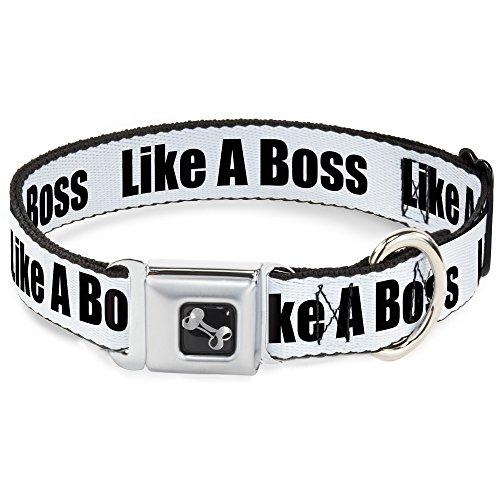 Buckle-Down Dog Collar Seatbelt Buckle Like A Boss White Black 13 to 18 Inches 1.5 Inch Wide