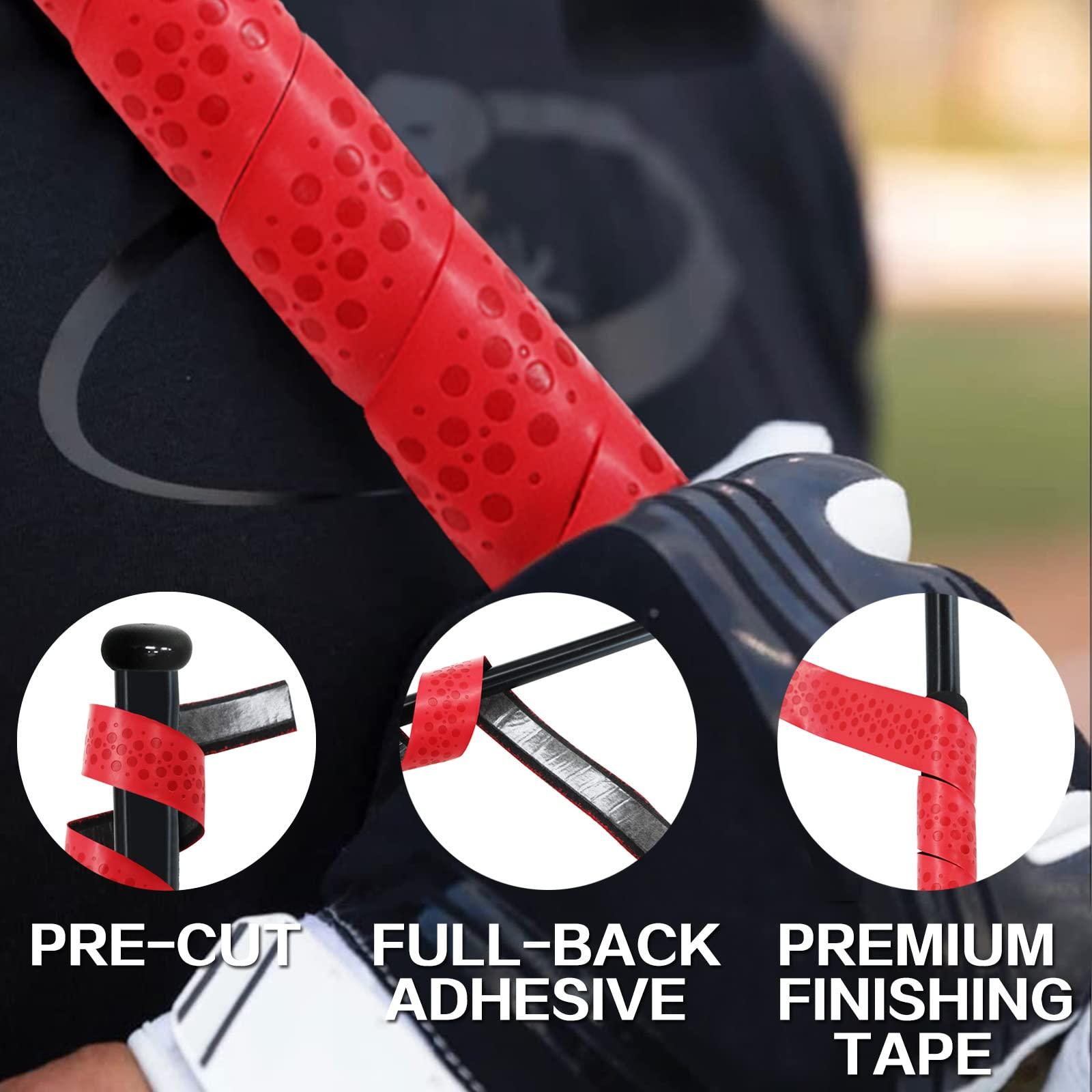 VEASAERS VEASAERS Bat Grip Tape Baseball Softball 2/4 Pack 40 inch 1.75mm Precut and Full Adhesive Back Pro Feel Soft Comfortable Tapes for Old Bats Handles (2 Pcs-Red Dot)