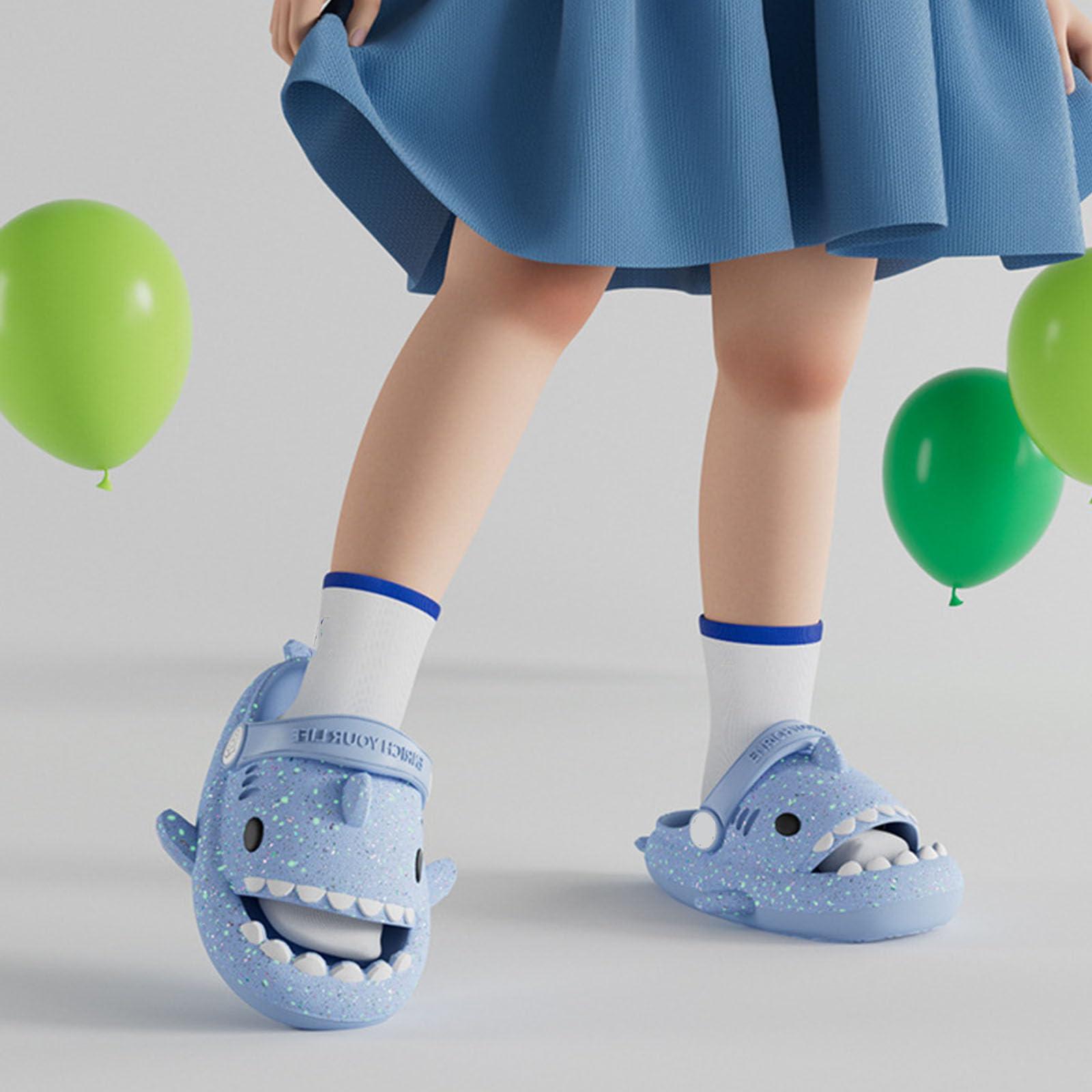 Jfxgjuv Jfxgjuv Angler Fish Slides Glow in The Dark Kids Shark Slides Glow in The Dark Luminous Shark Slippers Cloud Shark Slides with Strap Spooky Shark Slides (Blue,7.5-8 Toddler)