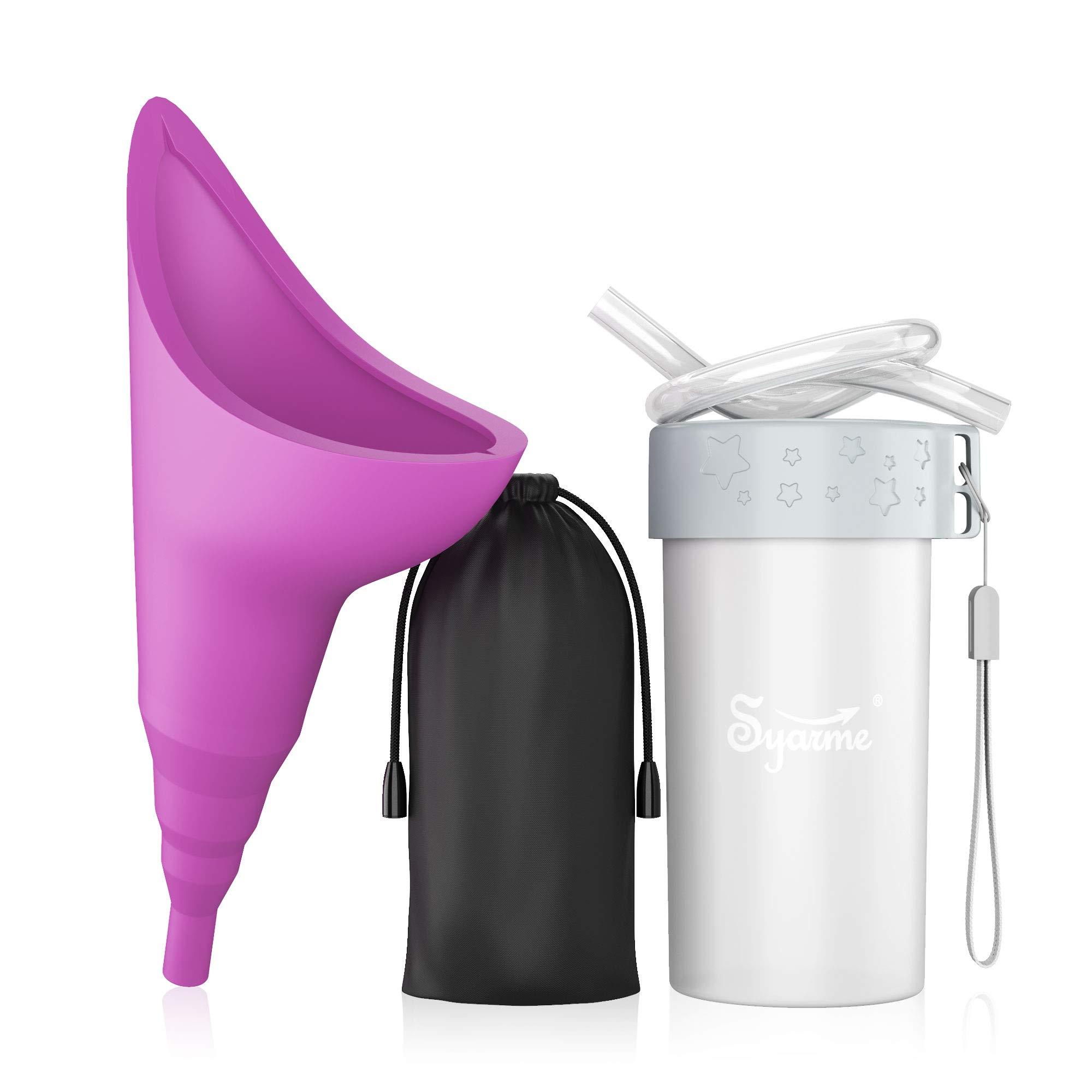 Syarme Female Urination Device,Portable Reusable Urinal Funnel with Extension Tube,Small Folding Storage,Suitable for Travel, Festivals, Camping,Traffic Jams,Etc,Includes Waterproof Bag,Waterproof Cup