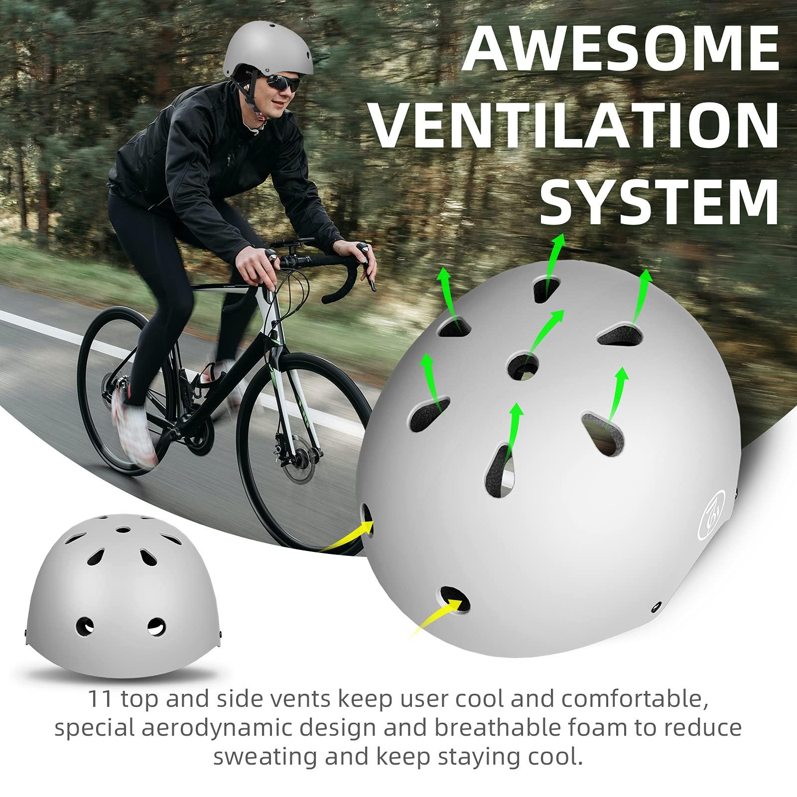 67i 67i Bike Helmet Skateboard Helmet Adult Bike Helmet Skate Helmet Bicycle Helmet Men Women Scooter Helmet for Multi-Sports Bicycle Scooter Inline Roller Skate Rollerblading Cycling (Silver, Large)