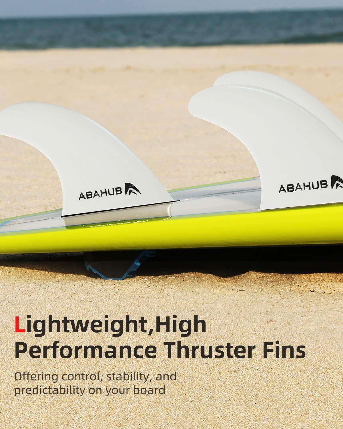 Abahub Abahub Surfboard Thruster Fins Set, Compatible with Future Style Fin Box, Fiberglass Reinforced 3 Pieces Surf Fin Set for Surf Boards, Surfing Longboard, Shortboard, with Screws and Key, White