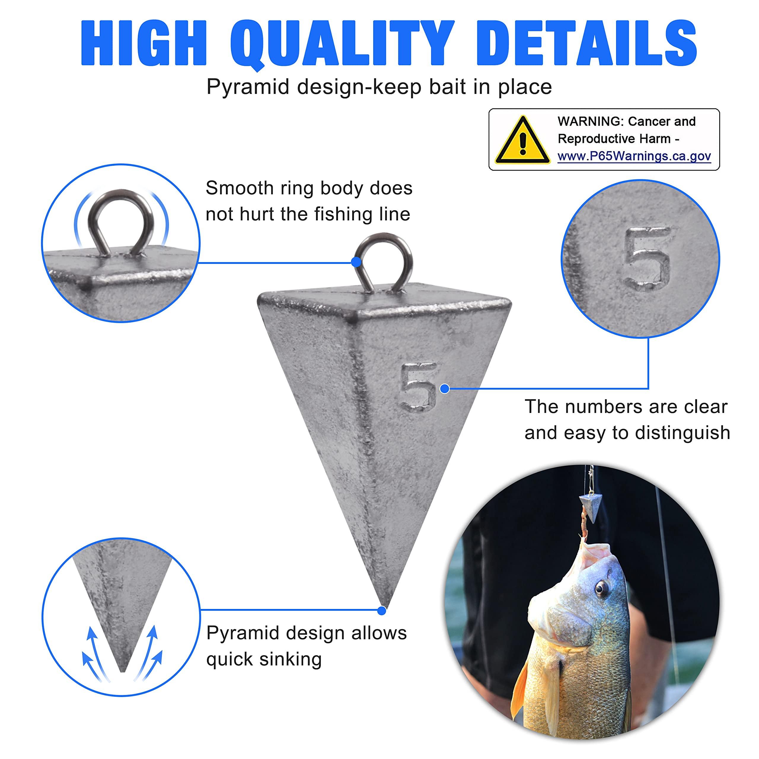 SILANON Pyramid Sinkers Fishing Weights Fishing Sinker Weights Pyramid Weights Surf Fishing Weights Saltwater Ocean Fishing Gear Tackle 1oz 2oz 3oz 4oz 5oz 6oz 8oz