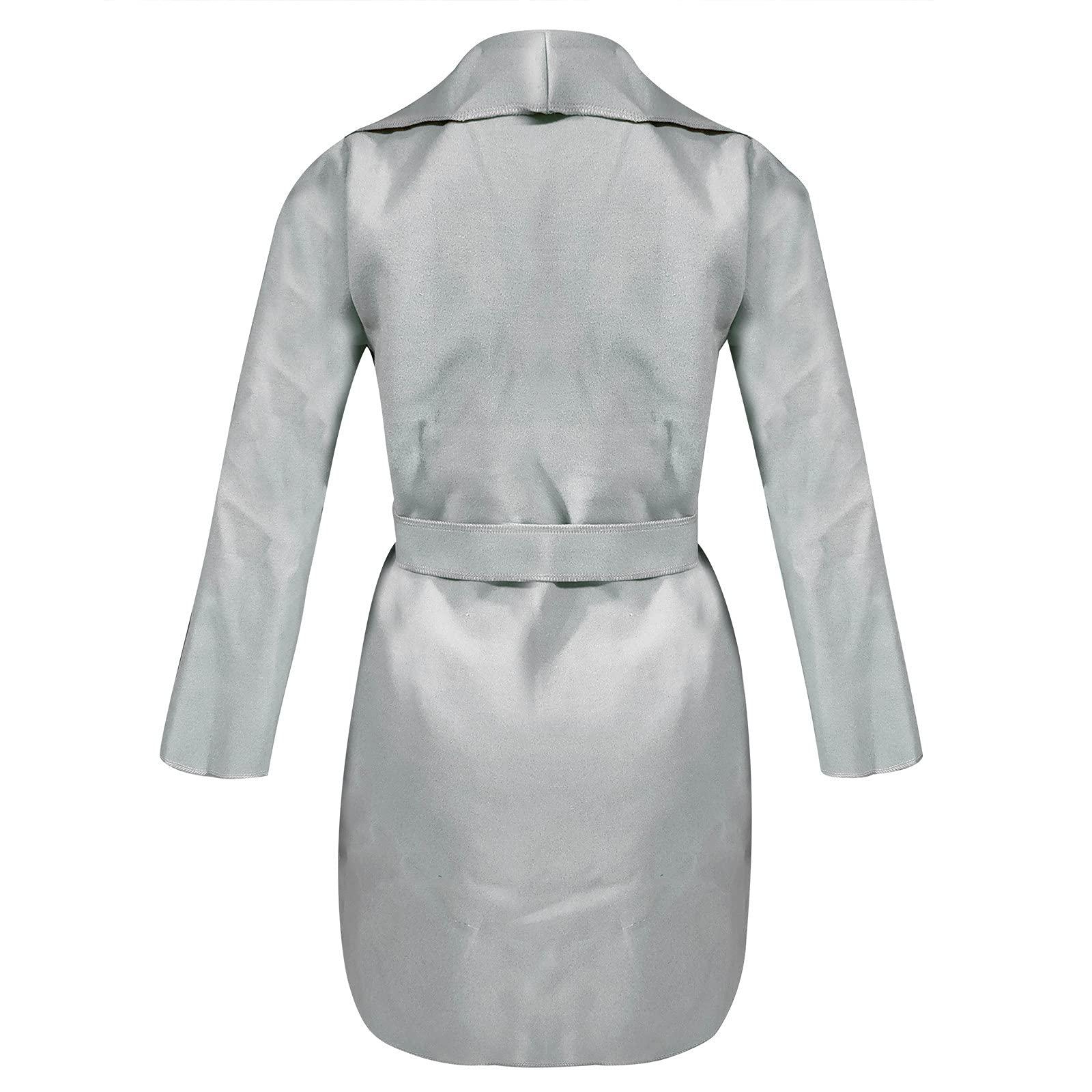 NaRHbrg Women Trench Coat Women's Lapel Woolen Wrap Pea Coat Open Front Long Jacket Overcoat Outwear Cardigan Windbreaker Gray