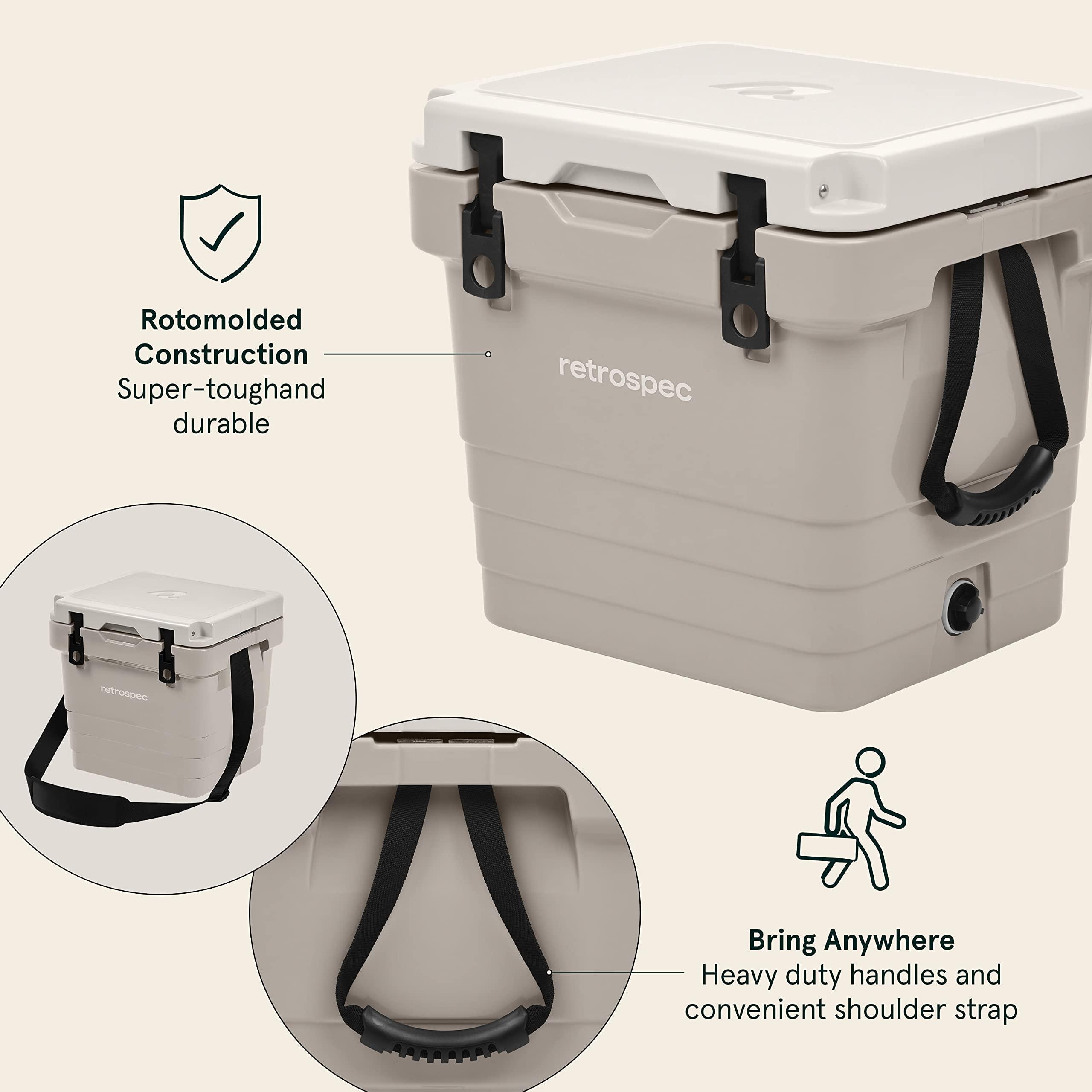 Retrospec Retrospec Palisade Rotomolded 25 Qt Cooler - Fully Insulated Portable Ice Chest with Built in Bottle Opener, Tie-Down Slots & Dry Goods Basket - Large Beach, Camping & Travel Coolers - Dune