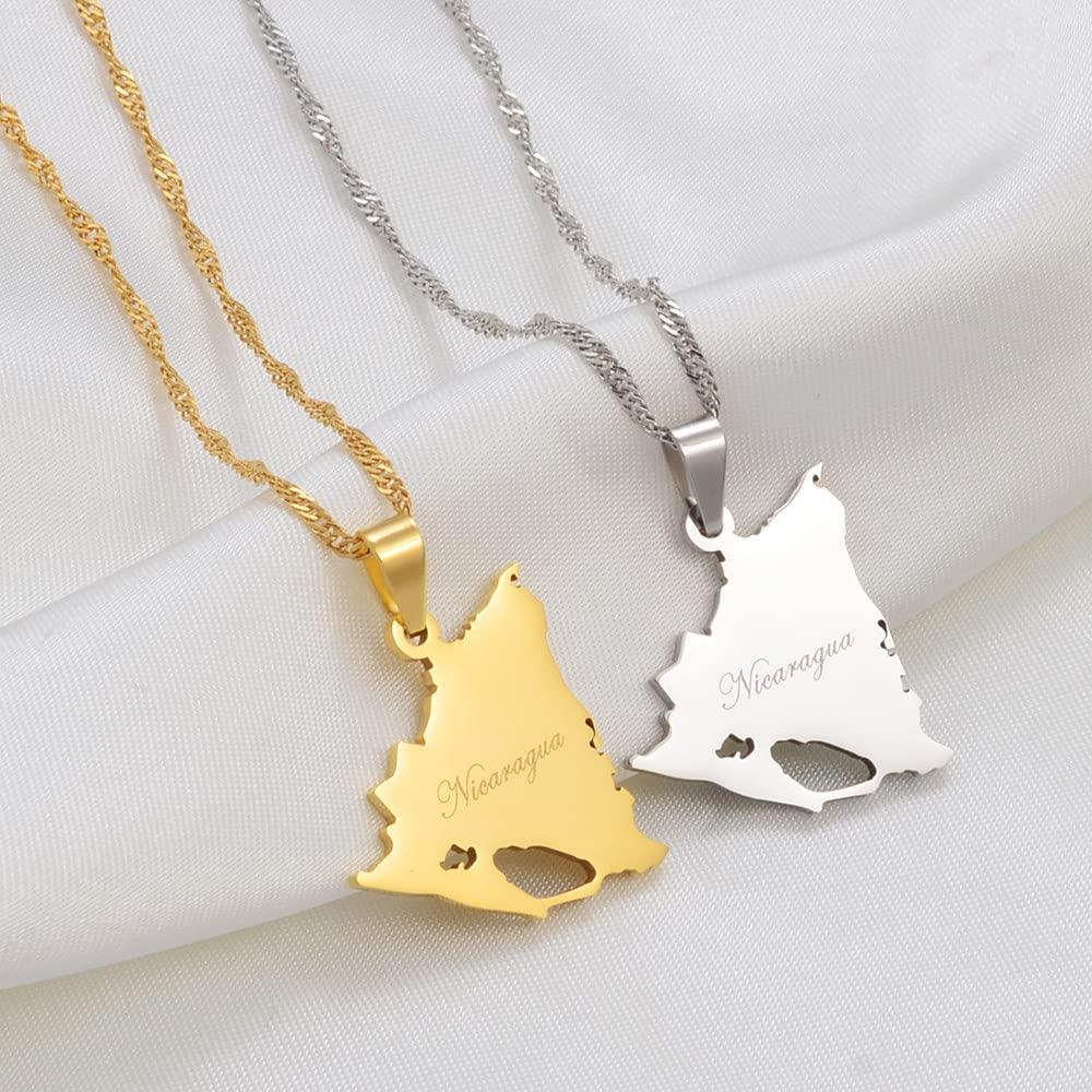 Dan CECE KELE Dan CECE KELE Map Pendant Necklace - Nicaragua Map Necklace for Unisex Jewelry, Nicaraguan Map Pendant Party Dress Accessories Ethnic Style, Charm Patriotic Symbol Necklace Gift,Gold,45Cm Chain