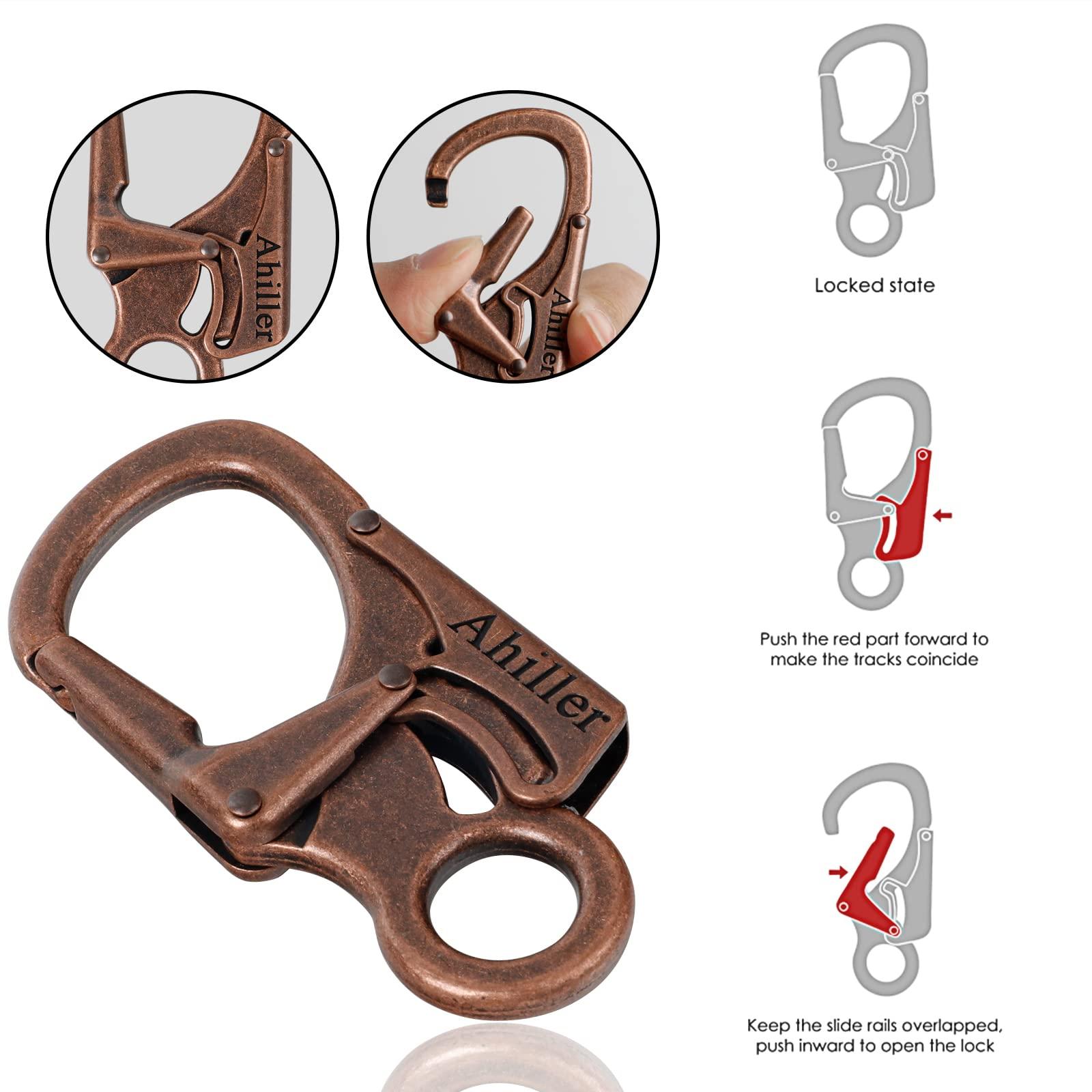 Ahiller Ahiller Carabiner Clip, Double Anti-Misopening Locking Design, 2.95\'\' in Alloy Carabiner Keychain for Outdoor Camping, Key Ring Clip (Red Brass-2P)