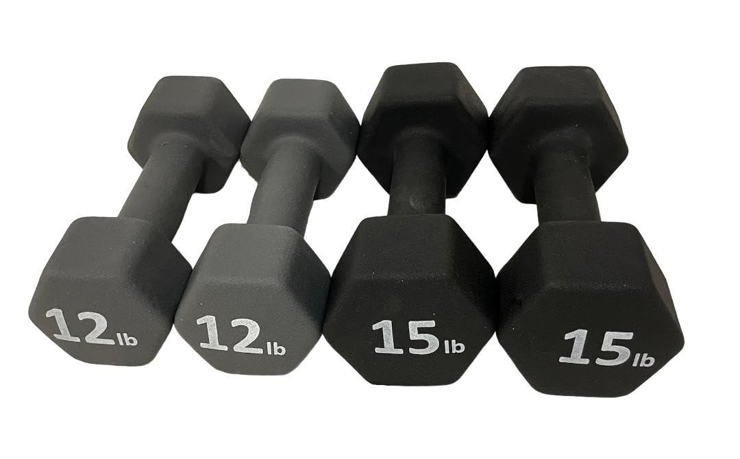 Rainforest Basics Rainforest Basics Neoprene Coated Dumbbell Hand Weight Set (54-Pounds total -2 Pairs (12-LB, 15-LB))