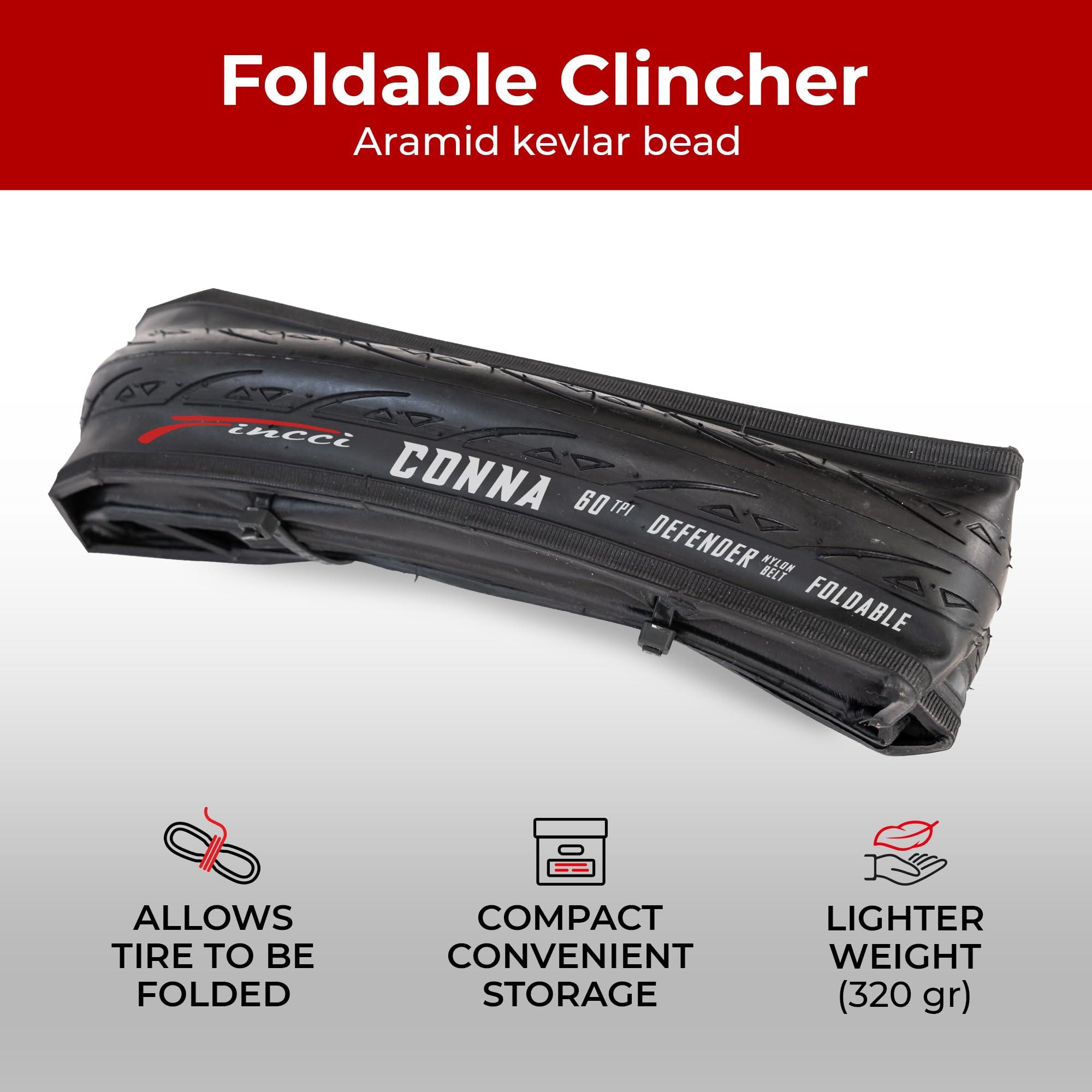 Fincci Fincci Pair 700 x 25c Foldable Tire, 25-622, 60 TPI with LVL3 Nylon Protection Ideal for Road, Touring, and Race Bicycles