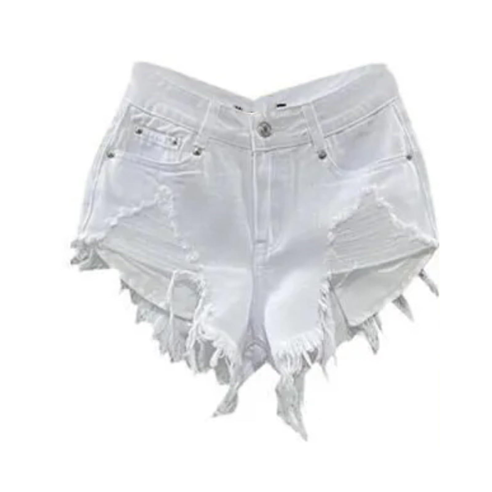 Dawery Dawery Summer Women's White Jeans Shorts Hole Ripped High Waist Denim Shorts (X-Small,White)