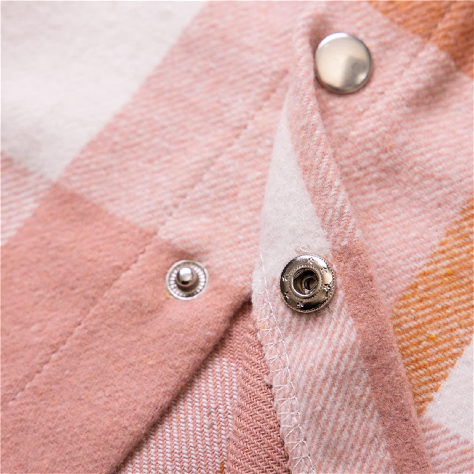 NineFit Basics Toddler Baby Boy Girls Flannel Shirts Jacket with Bow Plaid Long Sleeve Button Down Shacket Toddler (Pink, 12-18 Months)