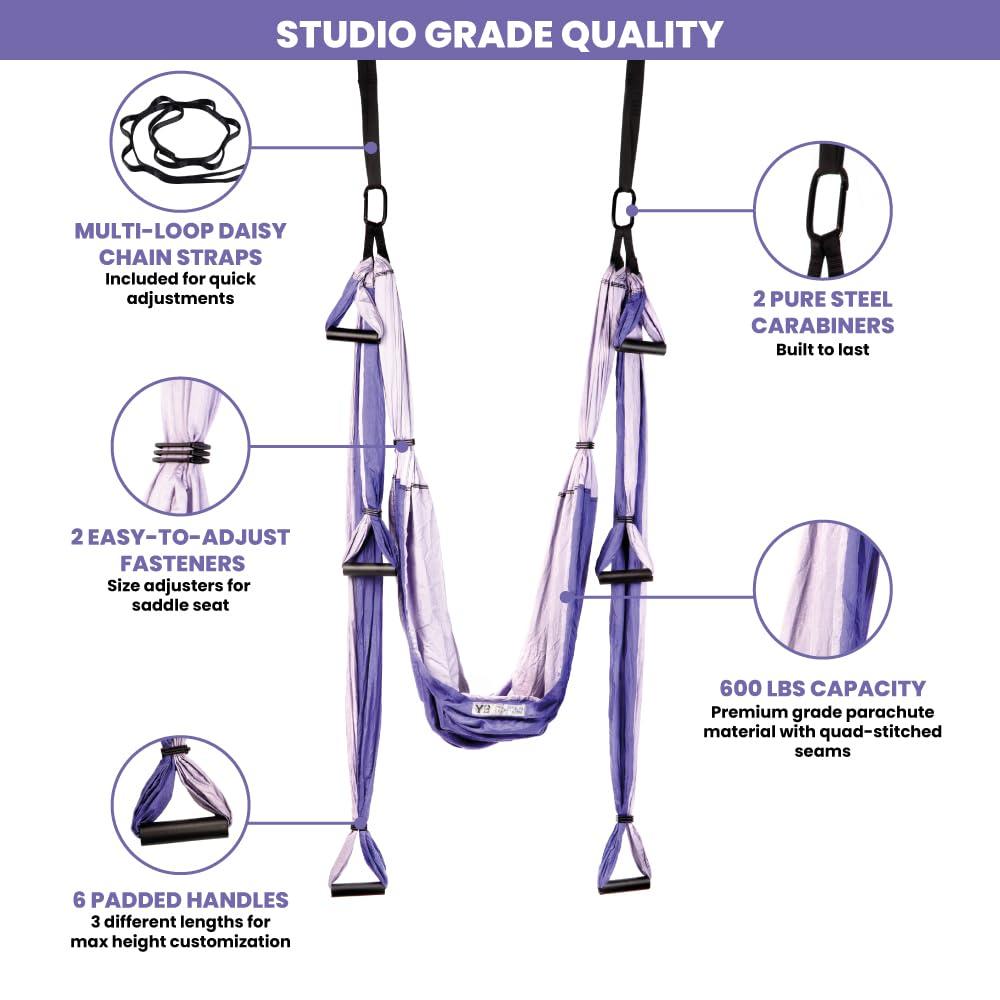 YOGABODY Yoga Trapeze Swing Set for Home & Outdoor | Easy Setup for Strength, Balance & Back Pain Relief | Adjustable Straps & 600lb Capacity, Includes Carrying Bag & Online Tutorials, Purple
