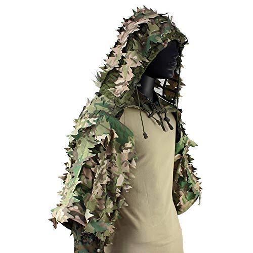 ROCOTACTICAL ROCOTACTICAL Sniper Ghillie Viper Hood with 3D Laser-Cut Leaves, Tactical Ghillie Suit Foundation for Wargame, Hunting, Airsoft, Sniper Coat