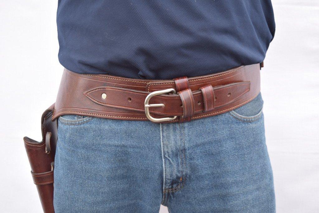Leathertown USA Gun Holster & Belt Cowboy Western Style Rig .22 Cal Single Drop Holster Standard .22 Barrel Brown Plain Size 34