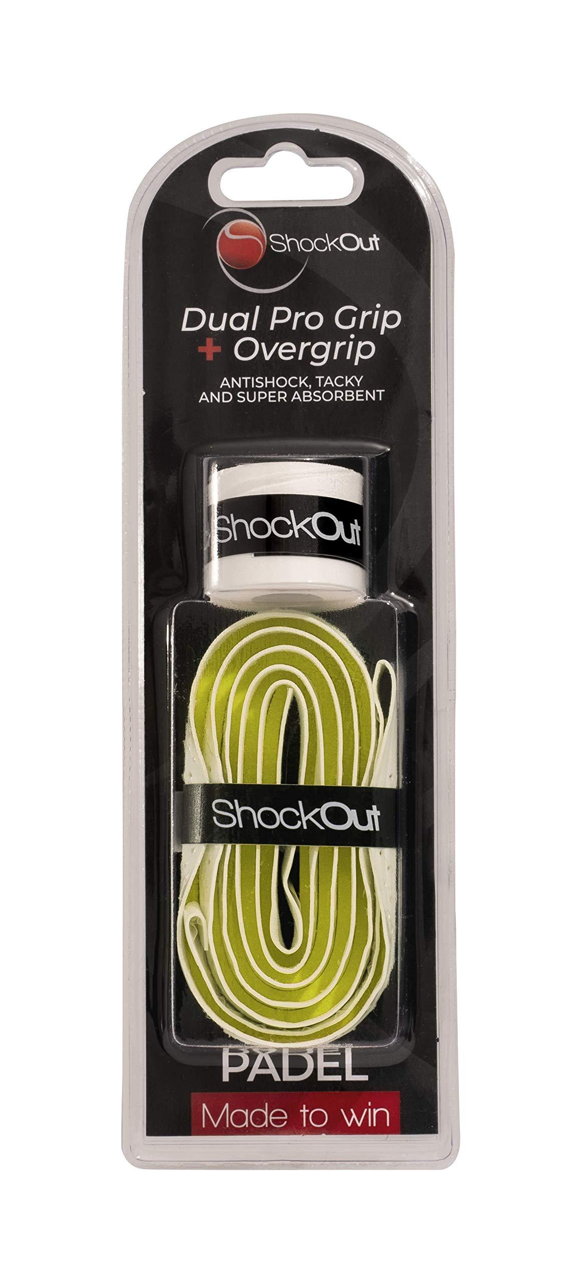 ShockOut ShockOut Dual Pro Grip + Overgrip (White/Yellow) - Combined System of Impact Absorption and Grip Improvement for Racket Sports