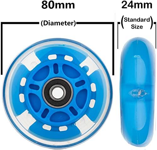 AOWISH AOWISH 2-Pack Light Up Scooter Rear Wheels 80mm Flash Flashing Inline Skates Replacement Wheel with Bearings ABEC 9 for Adjustable 3-Wheel Kick Scooters (Blue)