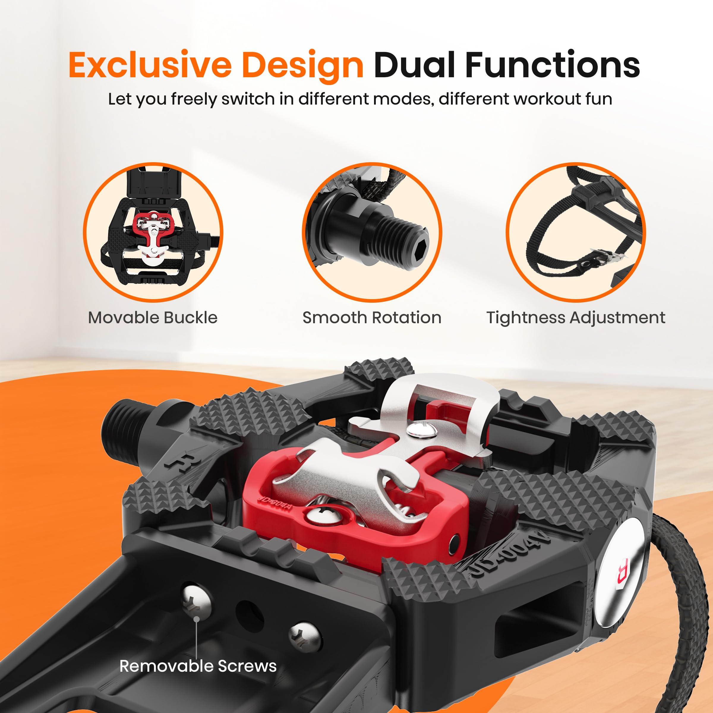 FitHeart Joy FitHeart Joy SPD Bike Pedals Delta Compatible 9/16'' with Toe Cages, Mountain Bike Peloton Pedals for Regular Shoes & Clipless Shoes, Bicycle Pedals Convert Look Delta Pedals to Dual Function Pedals