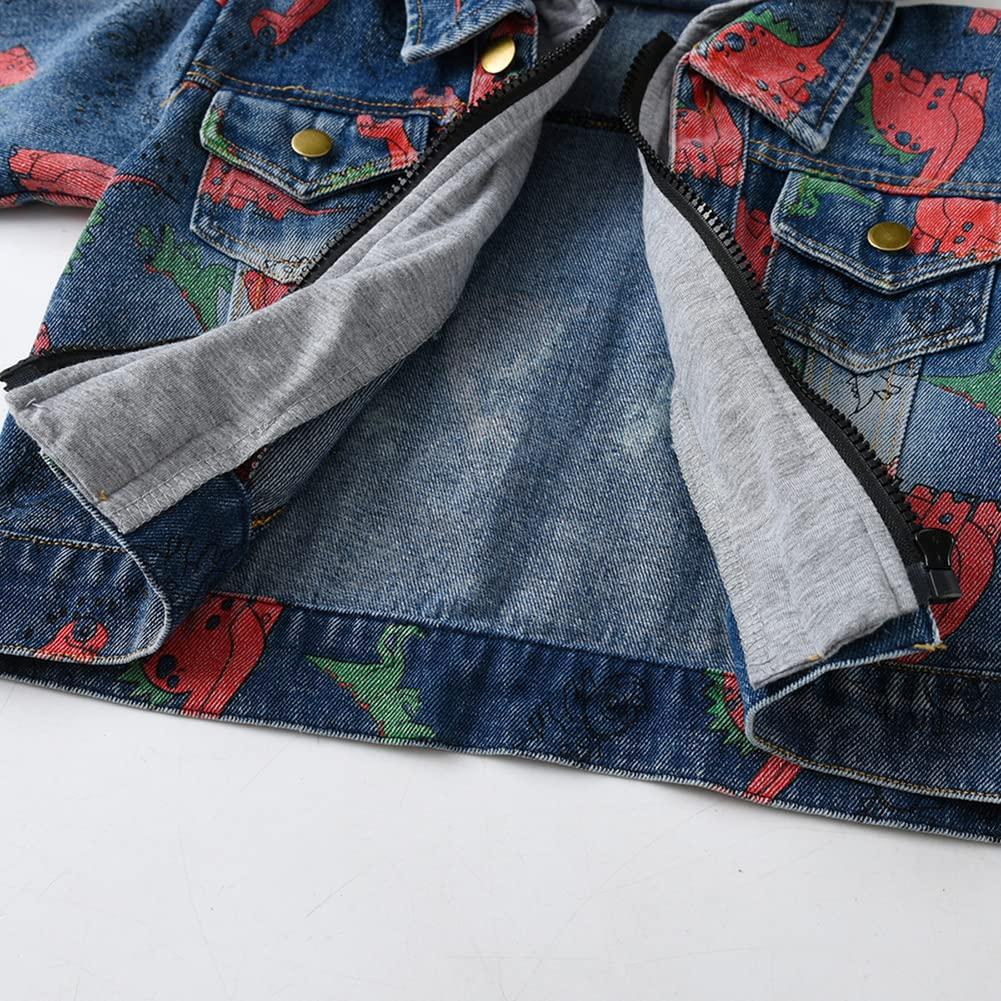 IMEKIS Baby Jean Jacket Infant Newborn Denim Jackets Coat Cowboy Outwear Toddler 1st Christmas Outfit Photoshoot Kids Girls Boys Fall Outfits Winter Hoodie Infant Coats Clothes Grey Dinosaur 2-3T