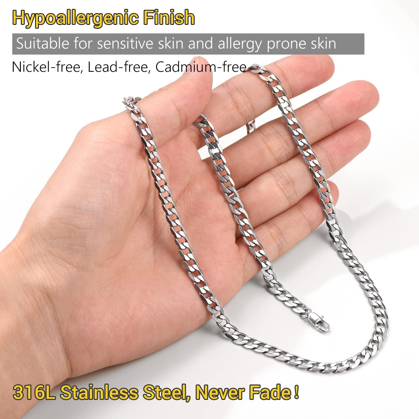 PROSTEEL PROSTEEL Mens Chain Necklace for Man Stainless Steel Chains Minimalist Necklaces Cuban Link Flat Neck Chain