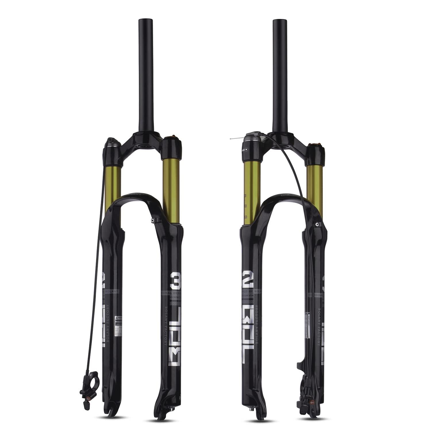 BOLANY BOLANY Bike Suspension Fork MTB Bicycle Magnesium Alloy Suspension Front Fork 26/27.5/29 inch, Straight Steerer and Tapered Steerer Air Fork (Manual Lockout - Remote Lockout)
