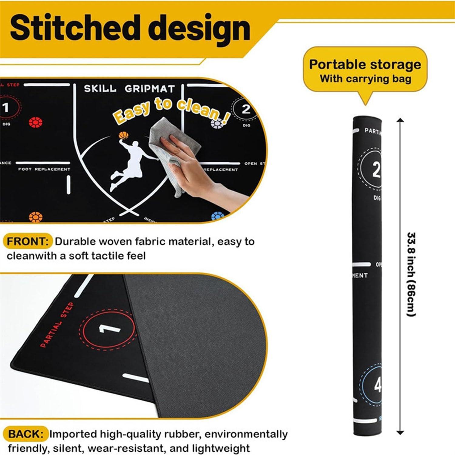 PUSHIZHIGUANG Basketball Footstep Training Mat, Portable Basketball Training Mat, Non Slip Rubber Training System Blanke, Training Pace Ball Control for Home Kids (Black A, 35 * 47.2in)
