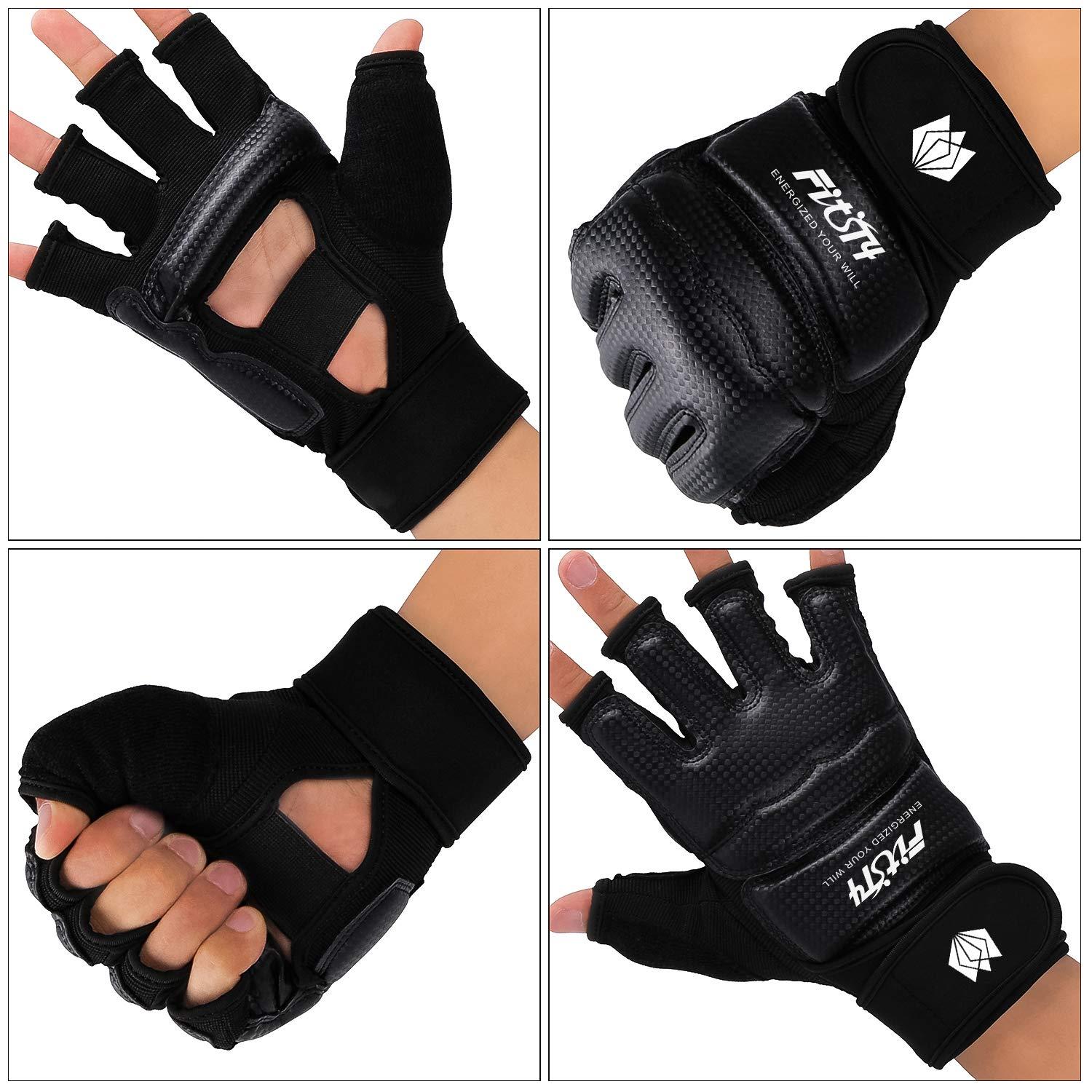 FitsT4 Sports FitsT4 Sports Half Mitts MMA Training Boxing Punch Bag Kickboxing Sparring Grappling Martial Arts Muay Thai Taekwondo Wrist Wraps Support Gloves for Women Men Kids