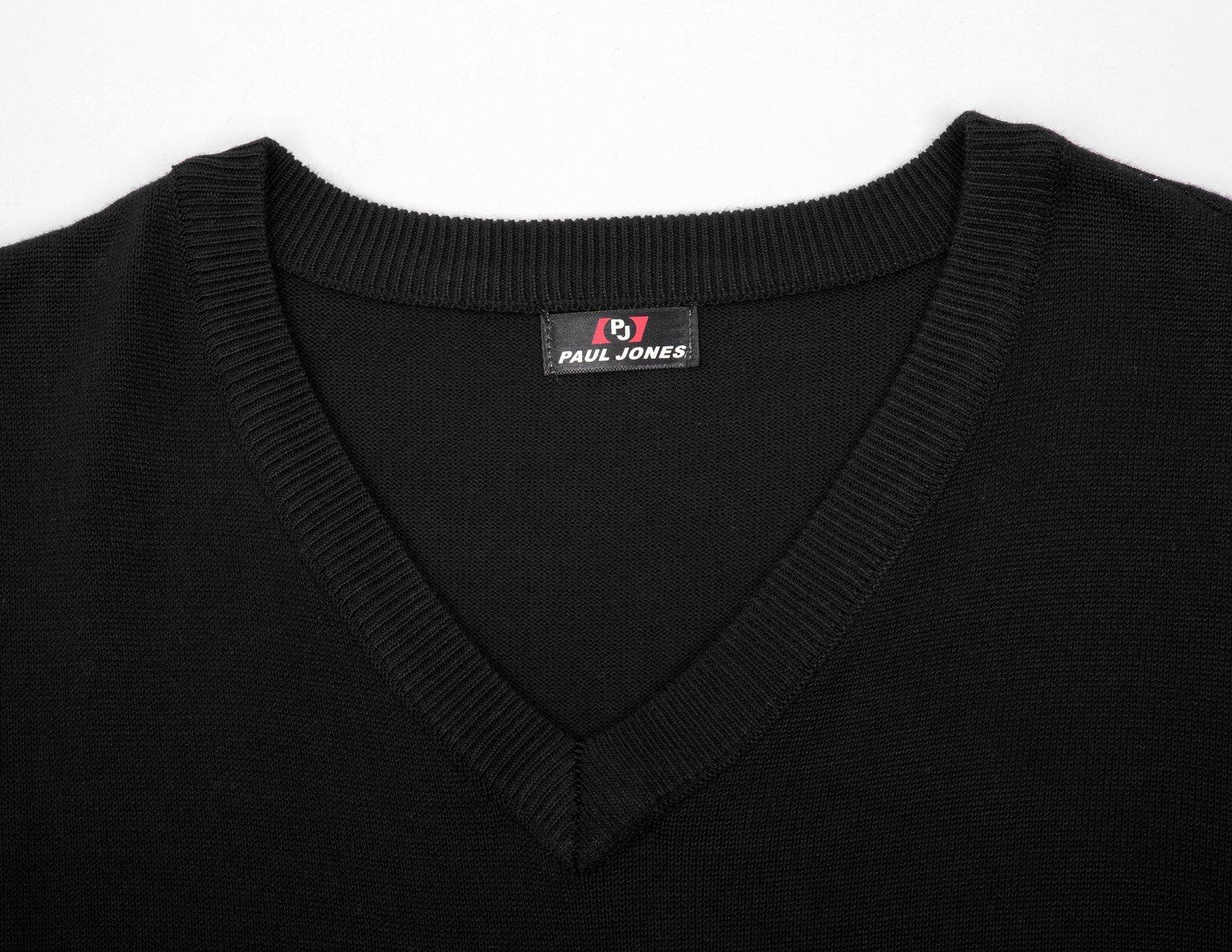 PJ PAUL JONES PJ PAUL JONES Men V Neck Sweater Vests Basic Slim Fit Solid Plain Sleeveless Pullover Sweater Vest Black 3XL