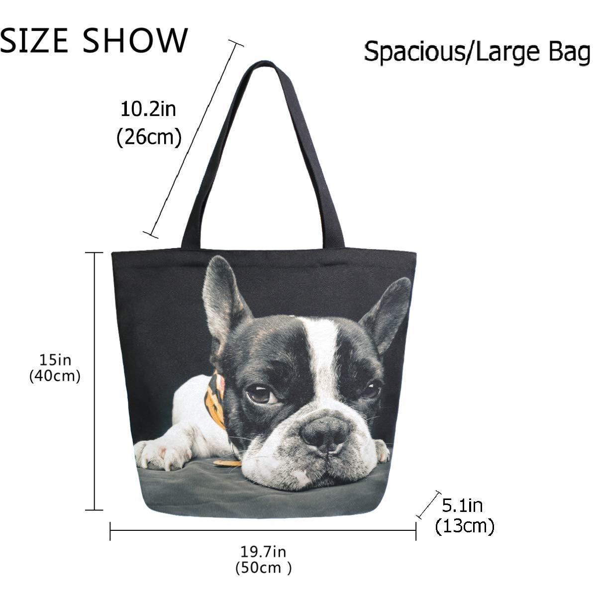 ZzWwR ZzWwR 3d Cute French Bulldog Extra Large Canvas Shoulder Tote Top Handle Bag for Daily Gym Beach Travel Shopping