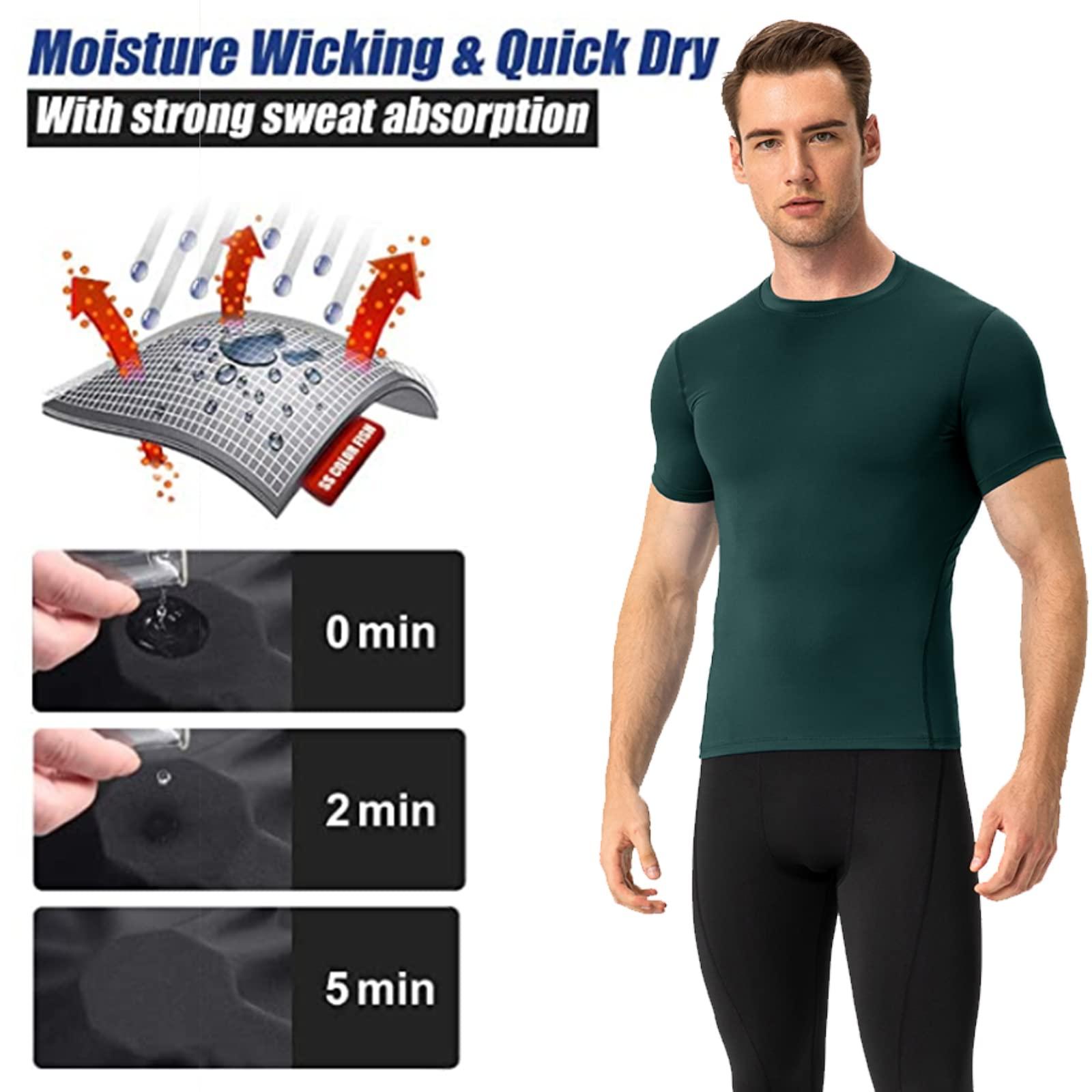SPVISE SPVISE Dark Green Men's Compression Shirts Short Sleeve Cool Dry Athletic Workout Gym T-Shirt Top Activ Base Layer Undershirt