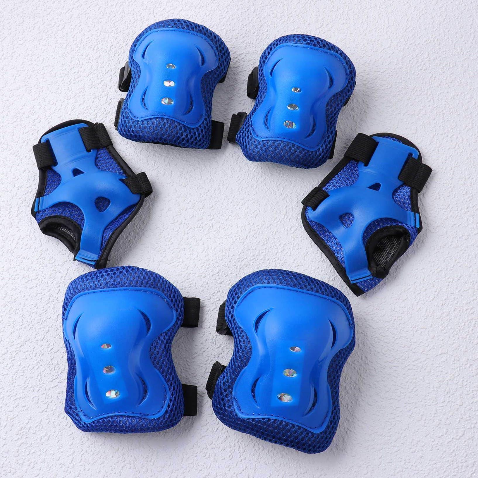 Oyolan Oyolan 7Pcs Kids Protector Gear Set Bike Helmet with Knee Pads Elbow Pads Wrist Guards Protector Set for Skateboard Cycling Scooter Outdoor Sports Blue B One Size