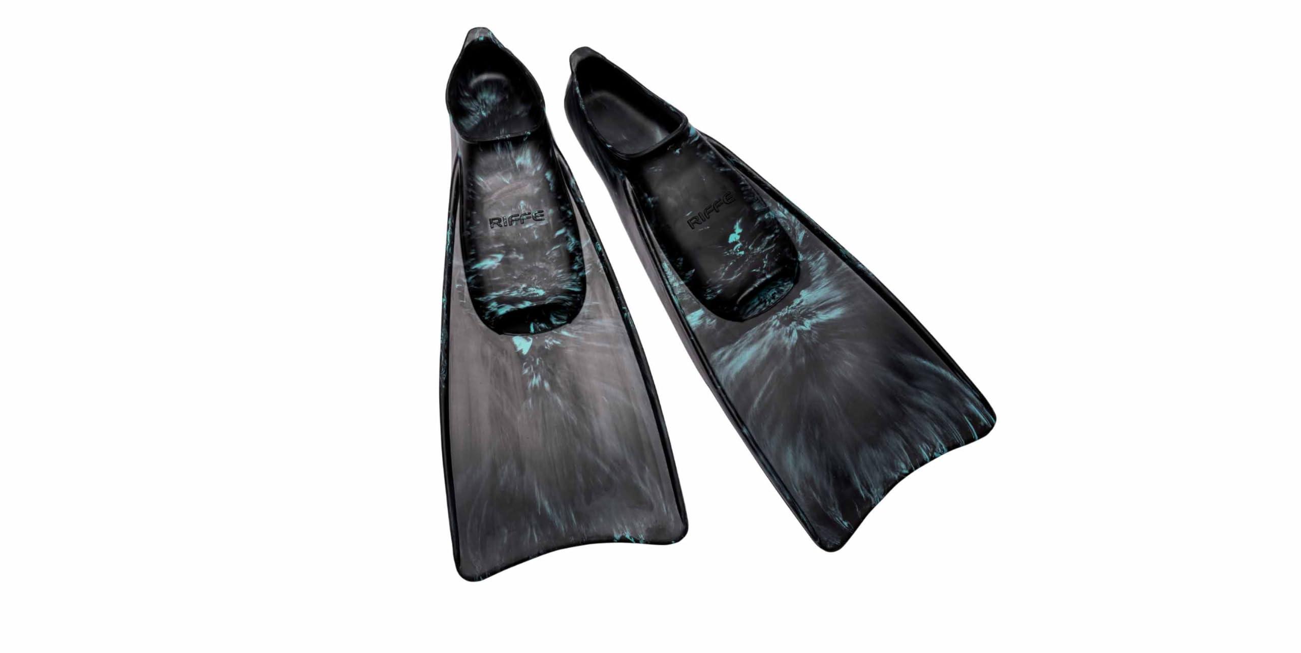 Riffe Riffe Kicks Rubber Swim Fins (Black/Blue Swirl, 39/40 (7-8))