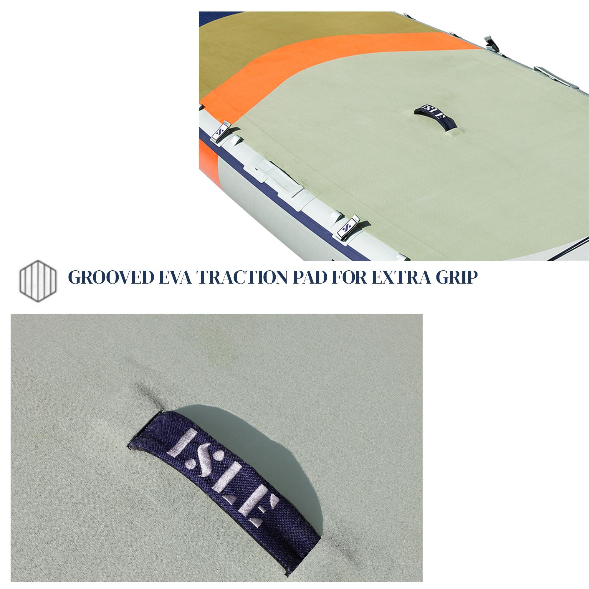 ISLE Surf and SUP ISLE Megalodon Inflatable Stand Up Paddle Board & iSUP Bundle Accessory Pack - Durable, Lightweight, Stable 12' L x 45" W x 8" (Seafoam/Coral/Navy, 12')