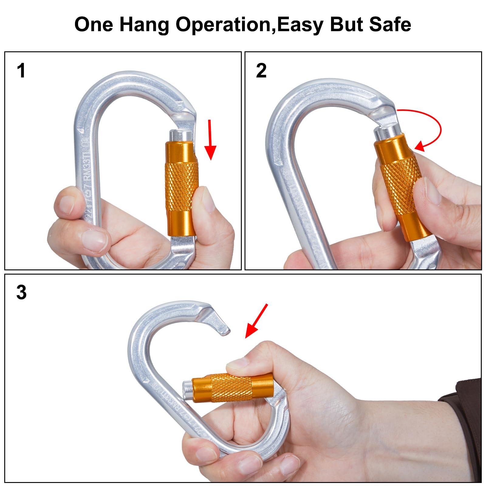 SOB SOB Auto Locking Climbing Carabiner Clips 6Pack 22KN Heavy Duty Asymmetrical Carabiner Connector Used for Rappelling Gear Rescue Outdoor Projects Dog Leash