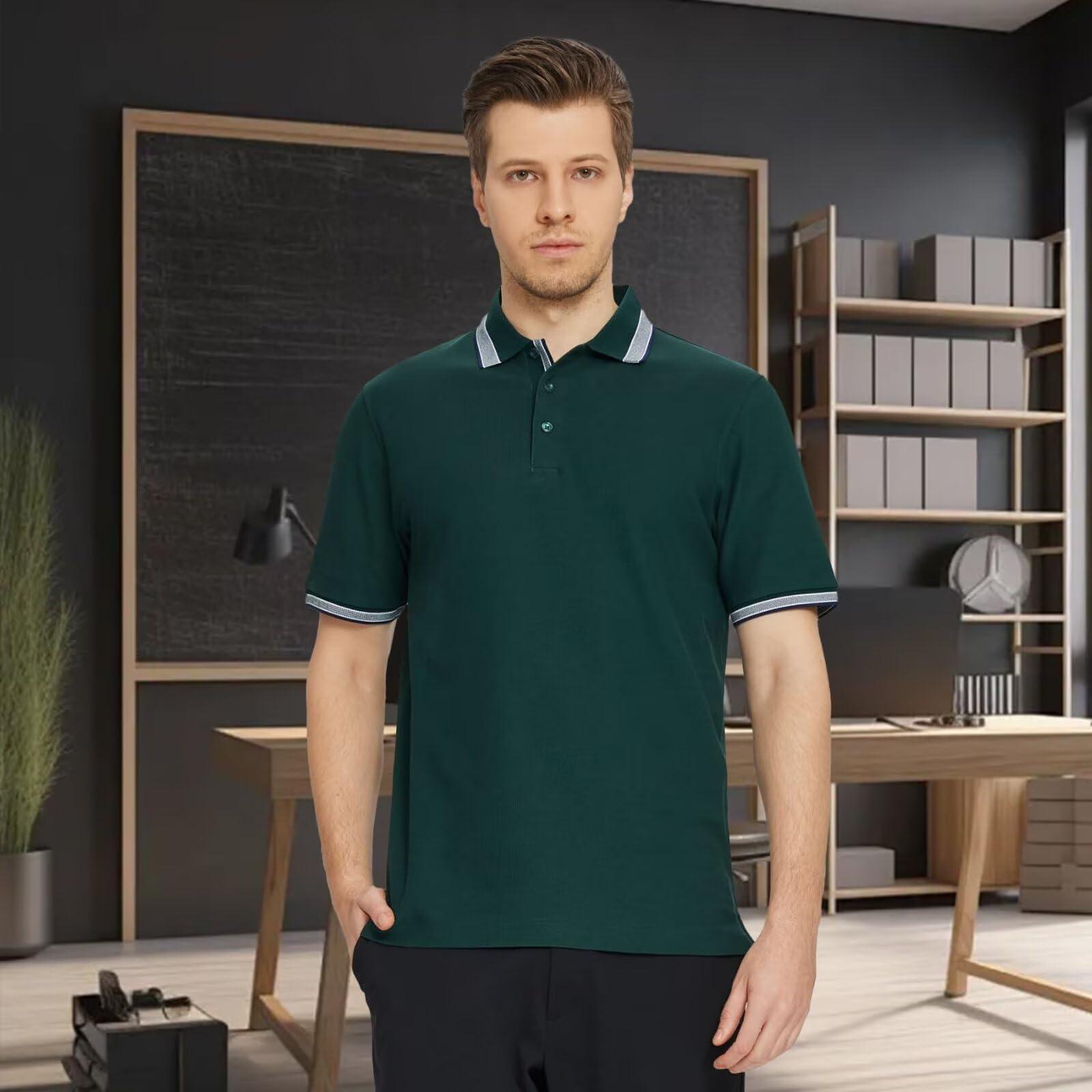 VEBOON Mens Short Sleeve Polo Shirts Summer Breathable Dry Fit Performance Moisture Wicking Collared Polo Shirts Dark Green