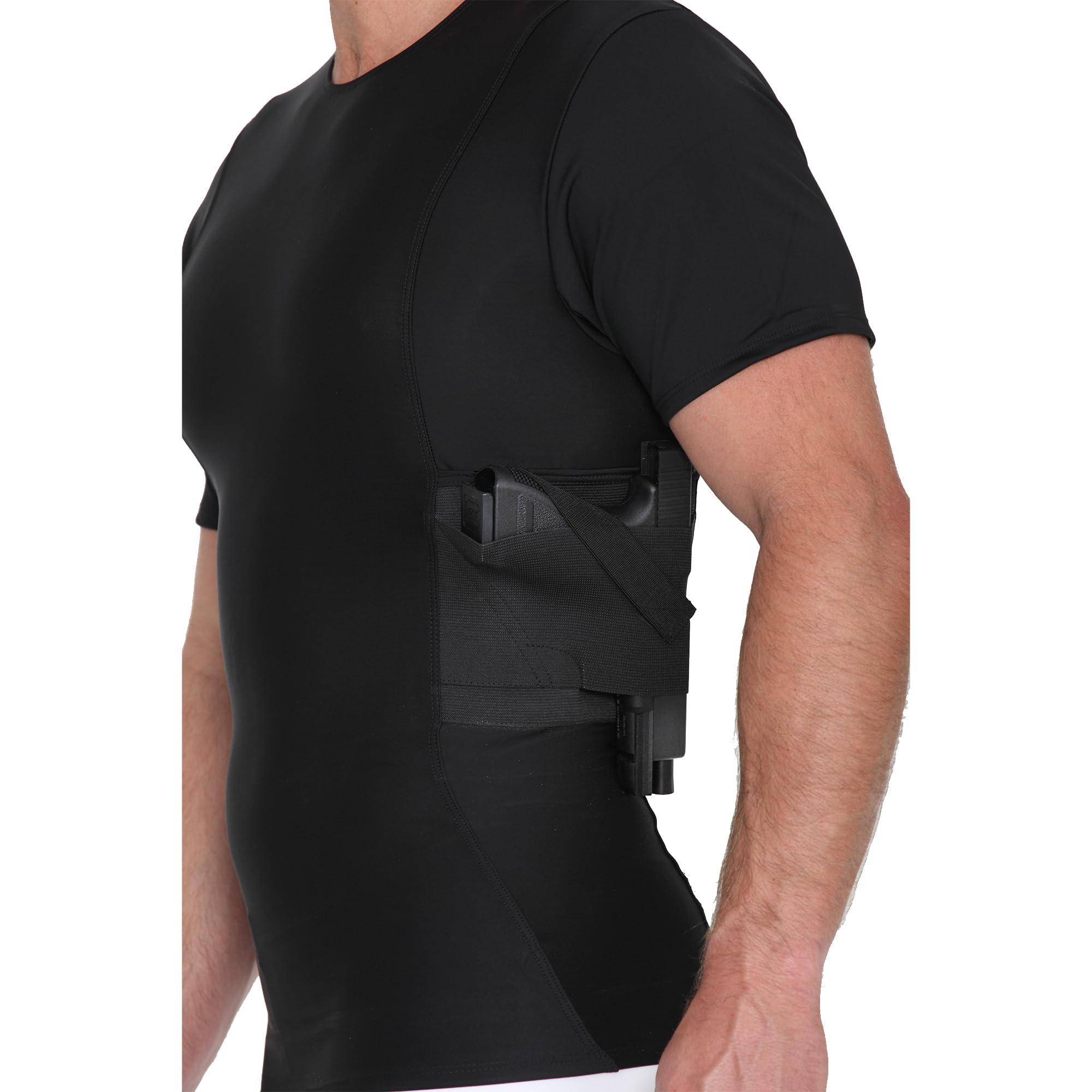 ISPRO TACTICAL ISPRO TACTICAL - Made in USA - Concealed Carry Shoulder or Chest Holster & Compression Crew-Neck Concealed Carry Shirt with Gun Holster (Black, LG)