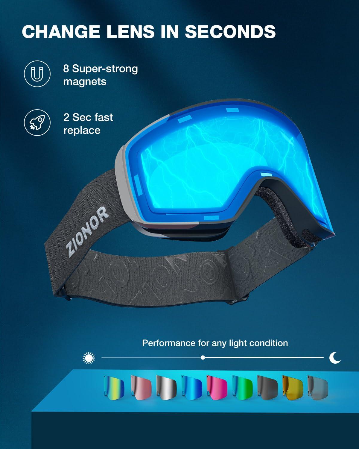 ZIONOR ZIONOR X11 Ski Goggles Magnetic Cylindrical Snowboard Snow Goggles for Men Women