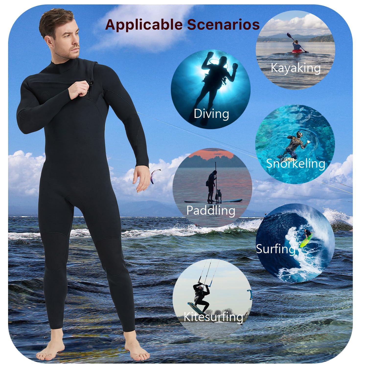Lemorecn Lemorecn Mens Surfing Wetsuit Super Stretch Neoprene 4/3mm Chest Zip Full Wetsuit for Men(MC0401-2XL)