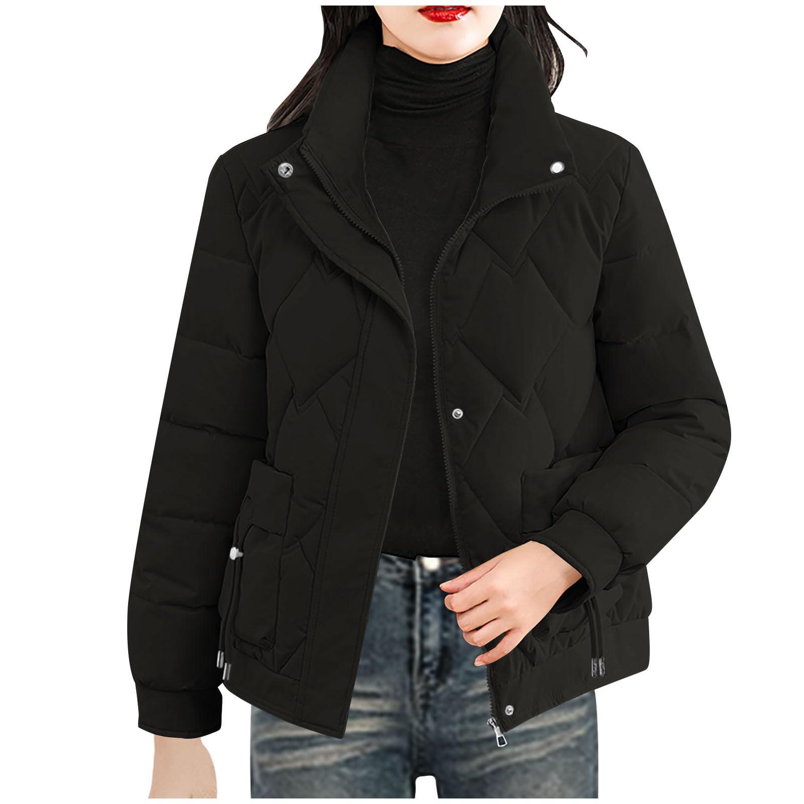 Lmdudan Lmdudan Womens Lightweight Puffer Jacket 2024 Warm Long Sleeve Quilted Padded Coat with Pockets Zipper Thickened Outerwear