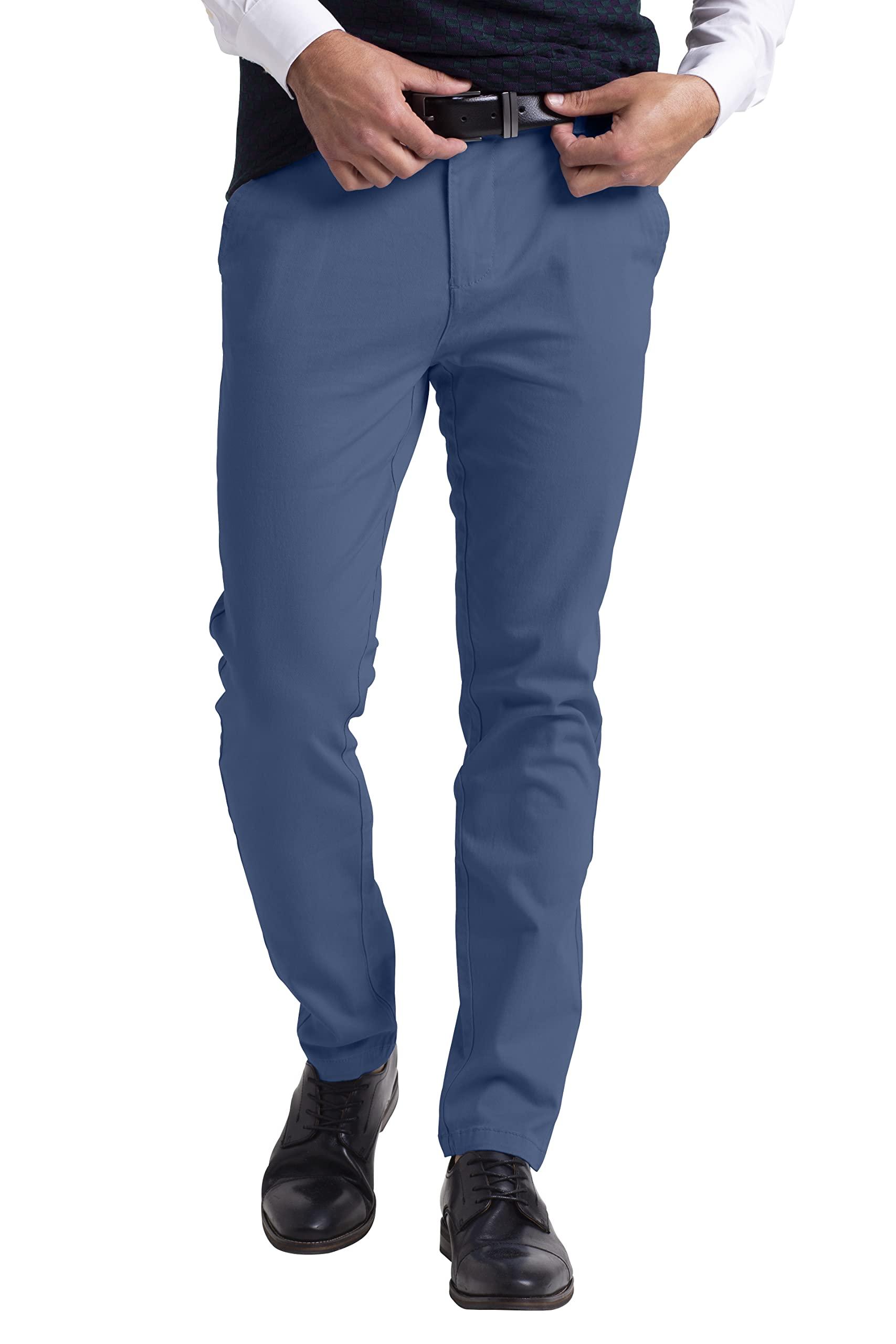 WESTACE westAce Mens Chino Pants Athletic-Fit Stretch Cotton Comfort Flat Front Casual Stretch Chino Pants All Waist 30W- 40W (Pale Blue, 34W x 34L)