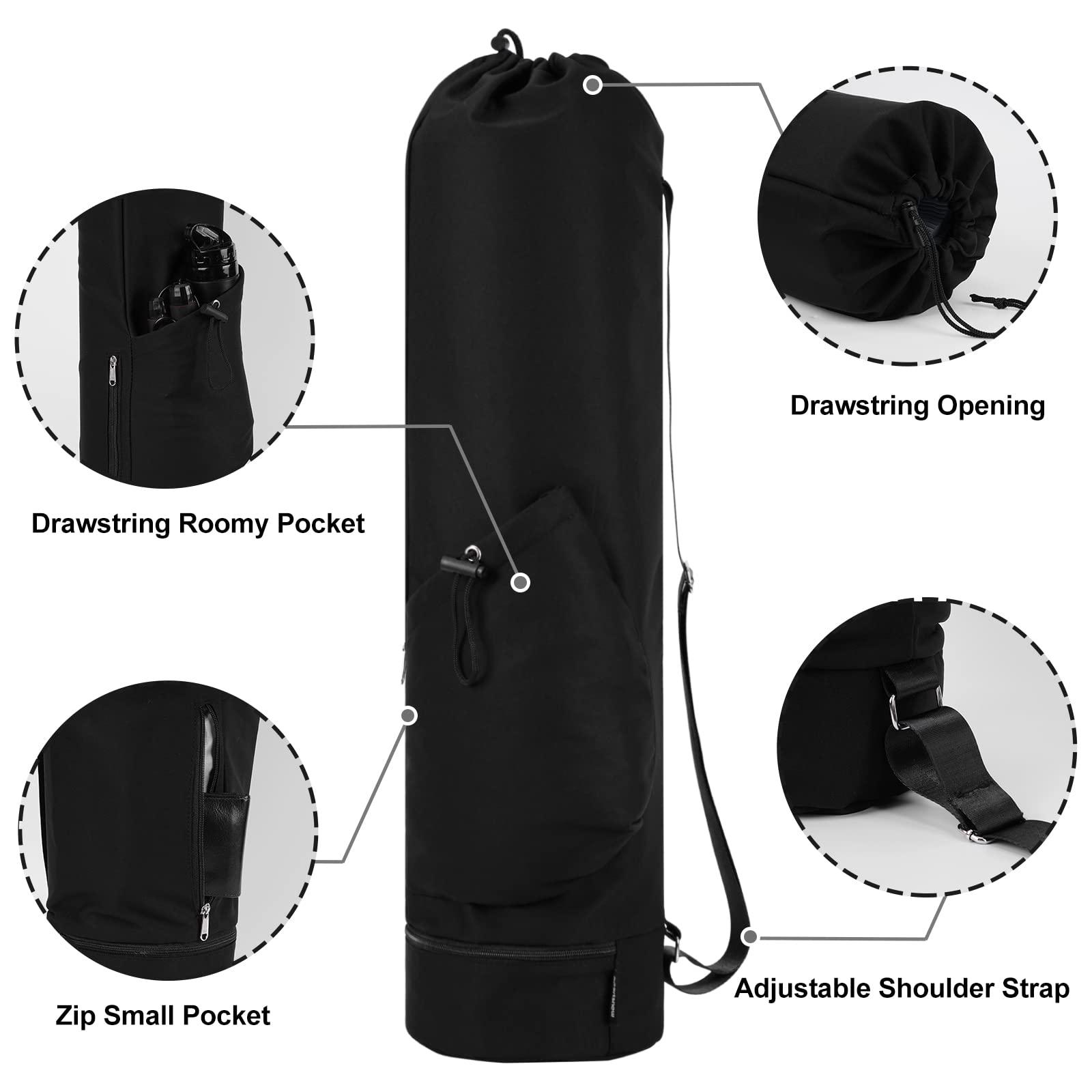 sportsnew sportsnew Yoga Mat Bag with Water Bottle Pocket and Bottom Wet Pocket, Exercise Yoga Mat Carrier Multi-Functional Storage Bag, Black,Patent pending