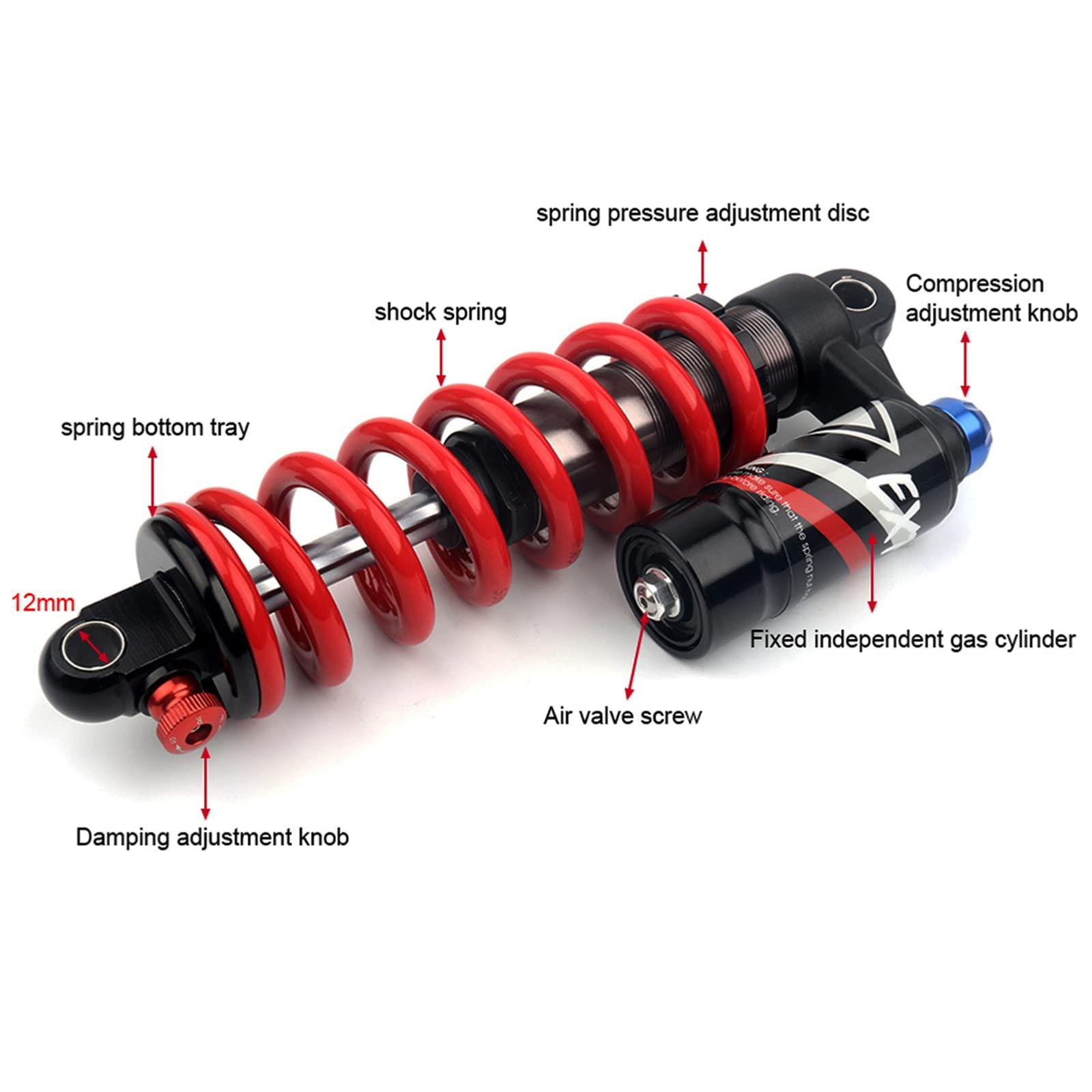 JFOYH JFOYH Adjustable Oil+Coil Spring Rear Shock Suspension, Shock Absorbers for Downhill MTB Bike/E-Bike, 240mm X 550lbs - Red