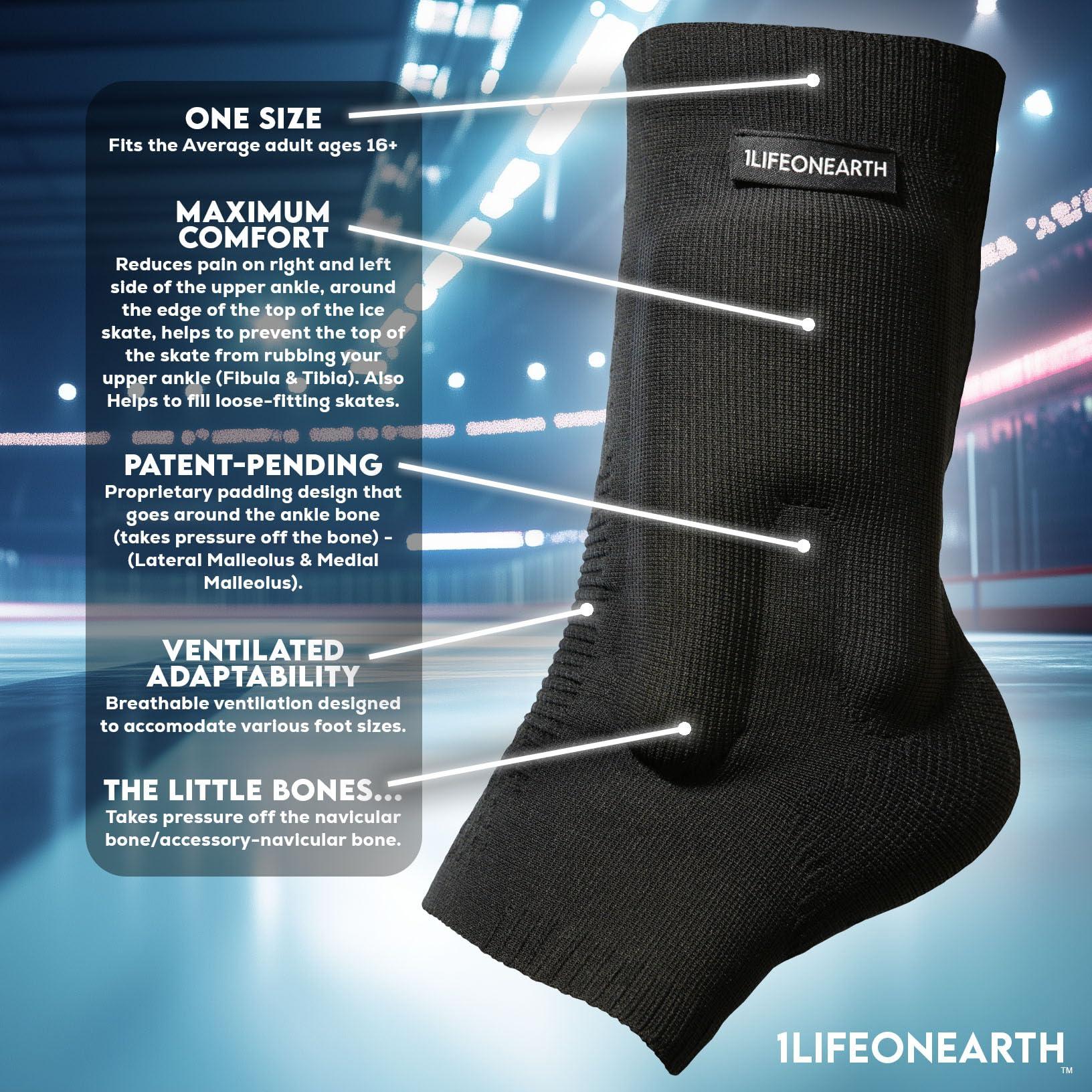 1Lifeonearth 1Lifeonearth Ice Skate Ankle Pads, Cushioned/Padded Ankle Sleeves used to reduce ankle pain during Ice Skating and Hockey (PAIR)