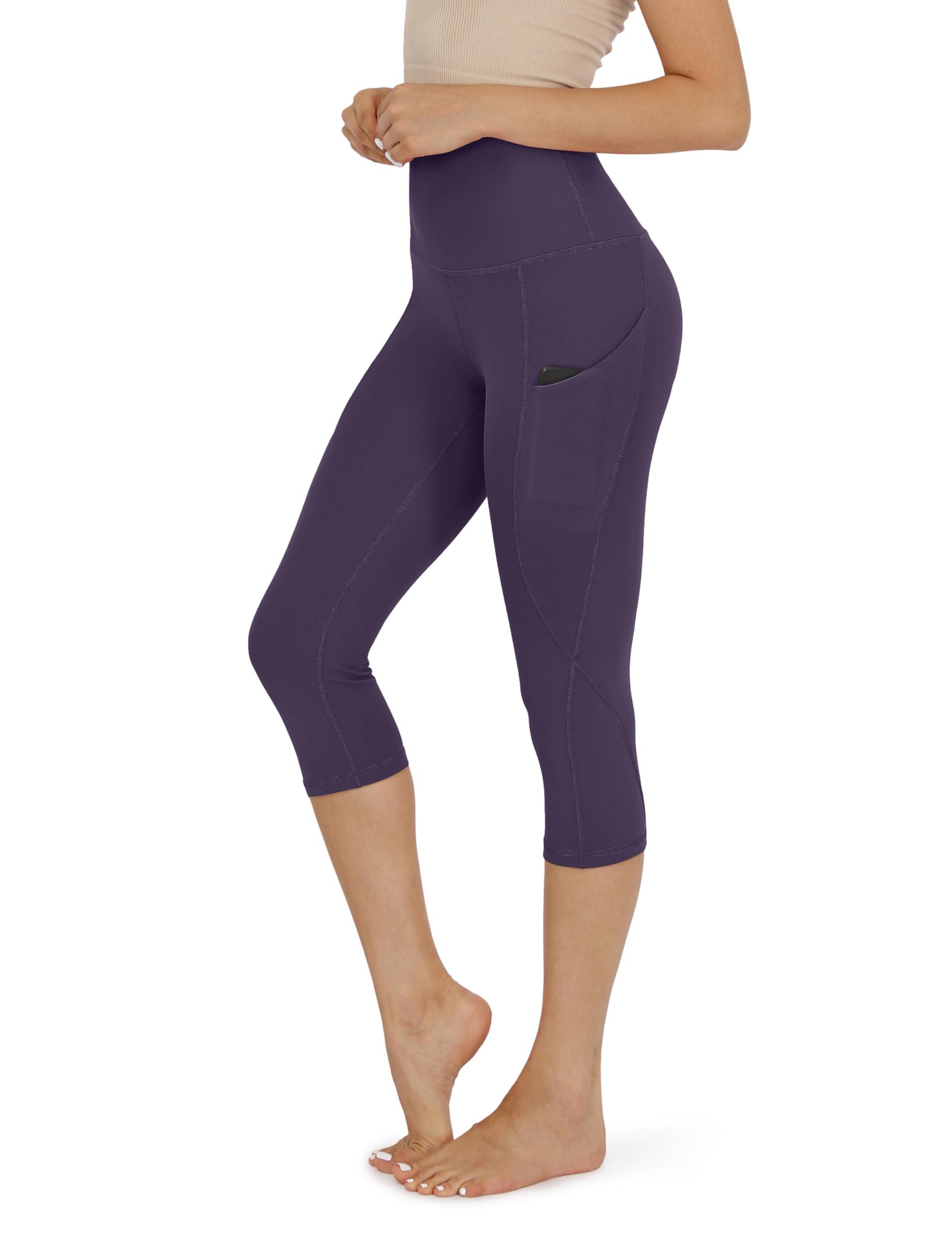ODODOS ODODOS Women\'s High Waisted Yoga Capris with Pockets,Tummy Control Non See Through Workout Sports Running Capri Leggings, Dark Purple, XX-Large
