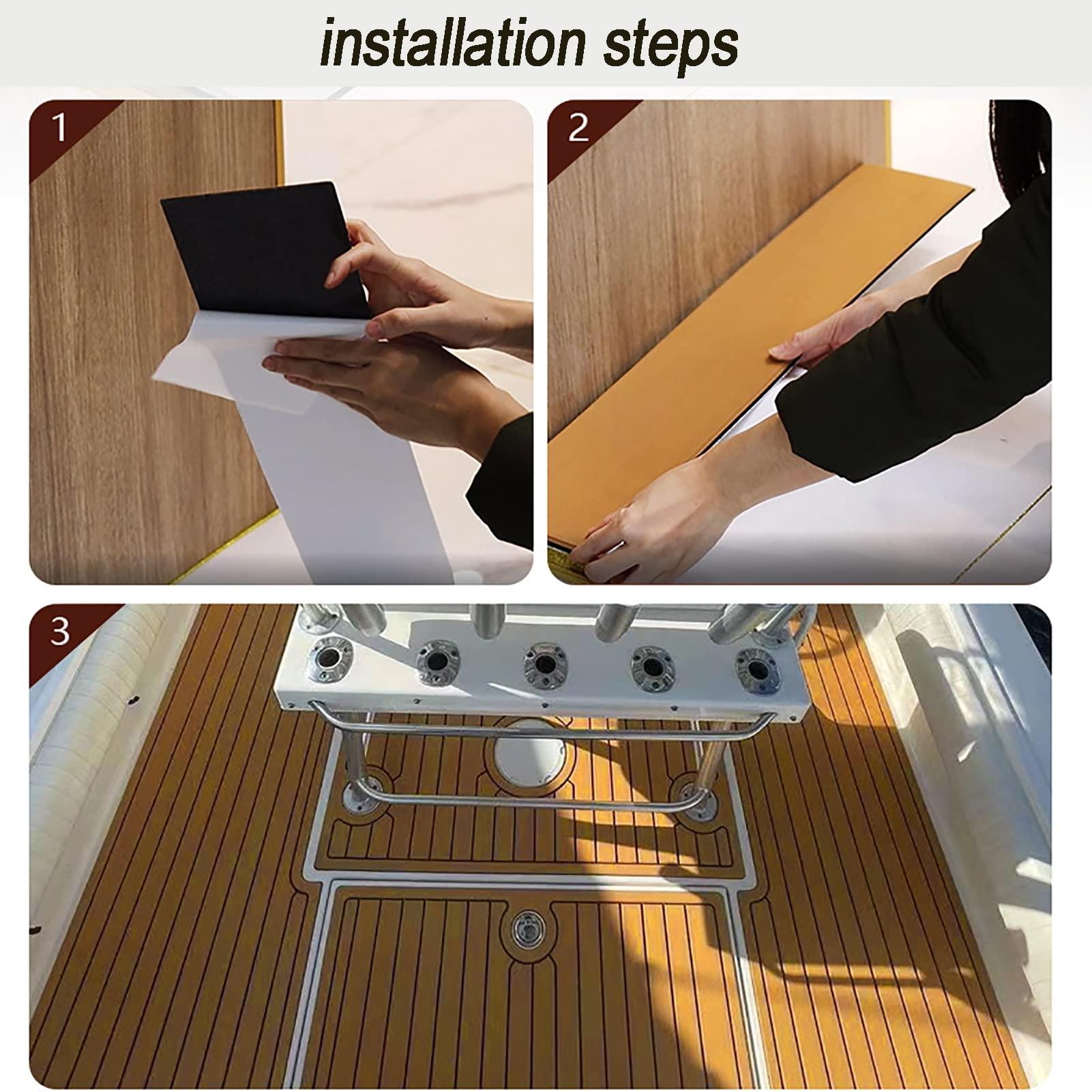 PTHTBL EVA Foam Boat Flooring Decking Sea Deck Marine Flooring Non-Slip Self-Adhesive Decking Sheet for Motorboat RV Yacht Kayak Surfboard Swimming Pool Stairs,240x45x0.5cm