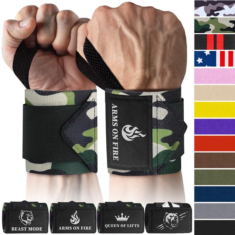 TECEUM TECEUM Weightlifting Wrist Wraps with Thumb Loop Camo Arms on Fire 12 inch Heavy-Duty Workout Wrist Support & Protection Ideal for Powerlifting, Strength Training, Bodybuilding