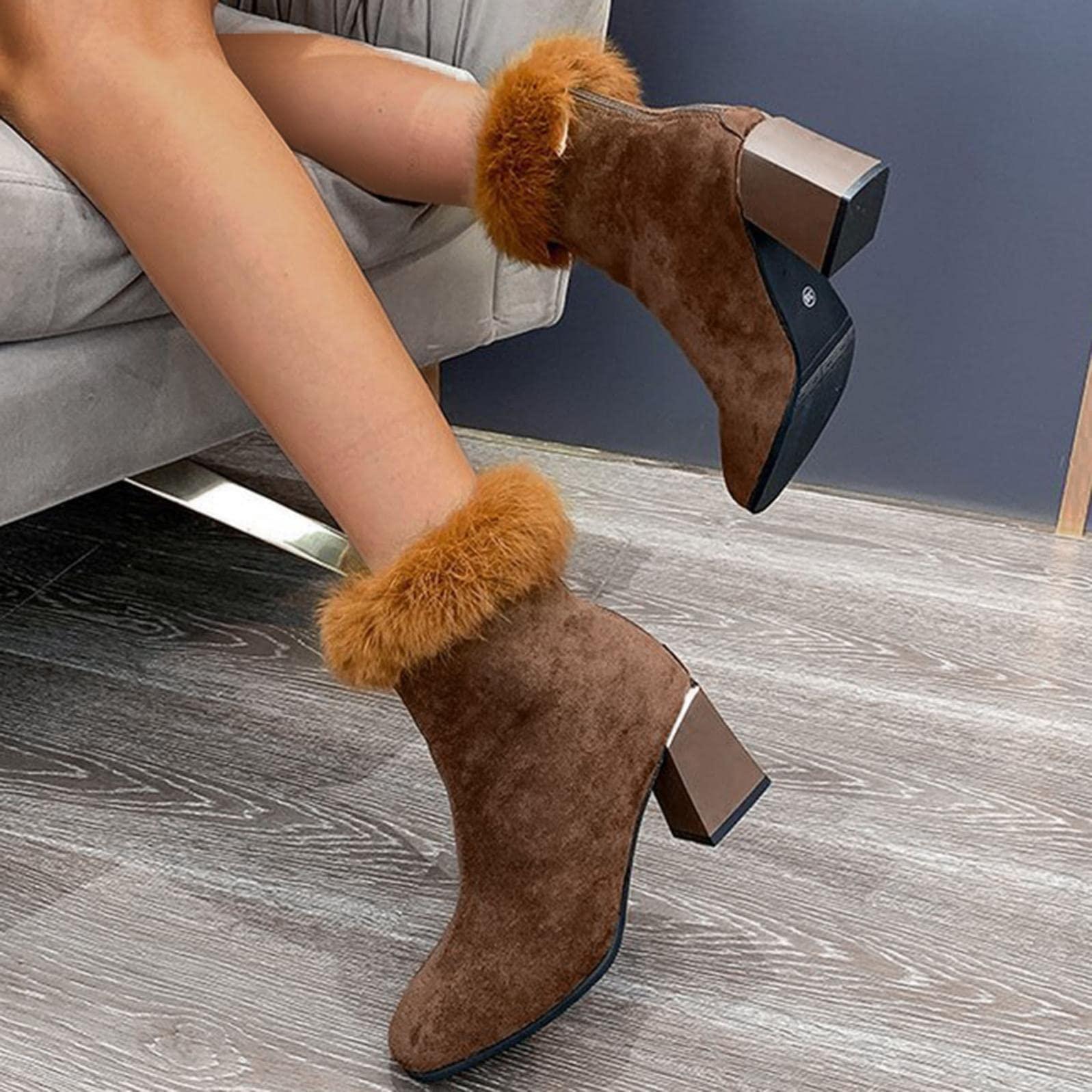 Bcshiye Bcshiye Womens Chunky Heels Ankle Booties Ankle Boots Chunky High Heels Zipper Short Boots Mid Heel Chelsea Boots